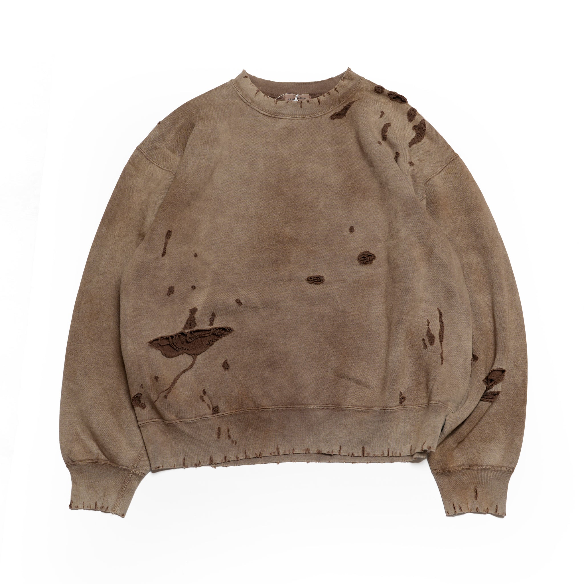 Distressed Sweat Crew | Color_Brown | No_lot : 25#07-1030-0_brown【MINAMI ANDERSON_ミナミアンダーソン】