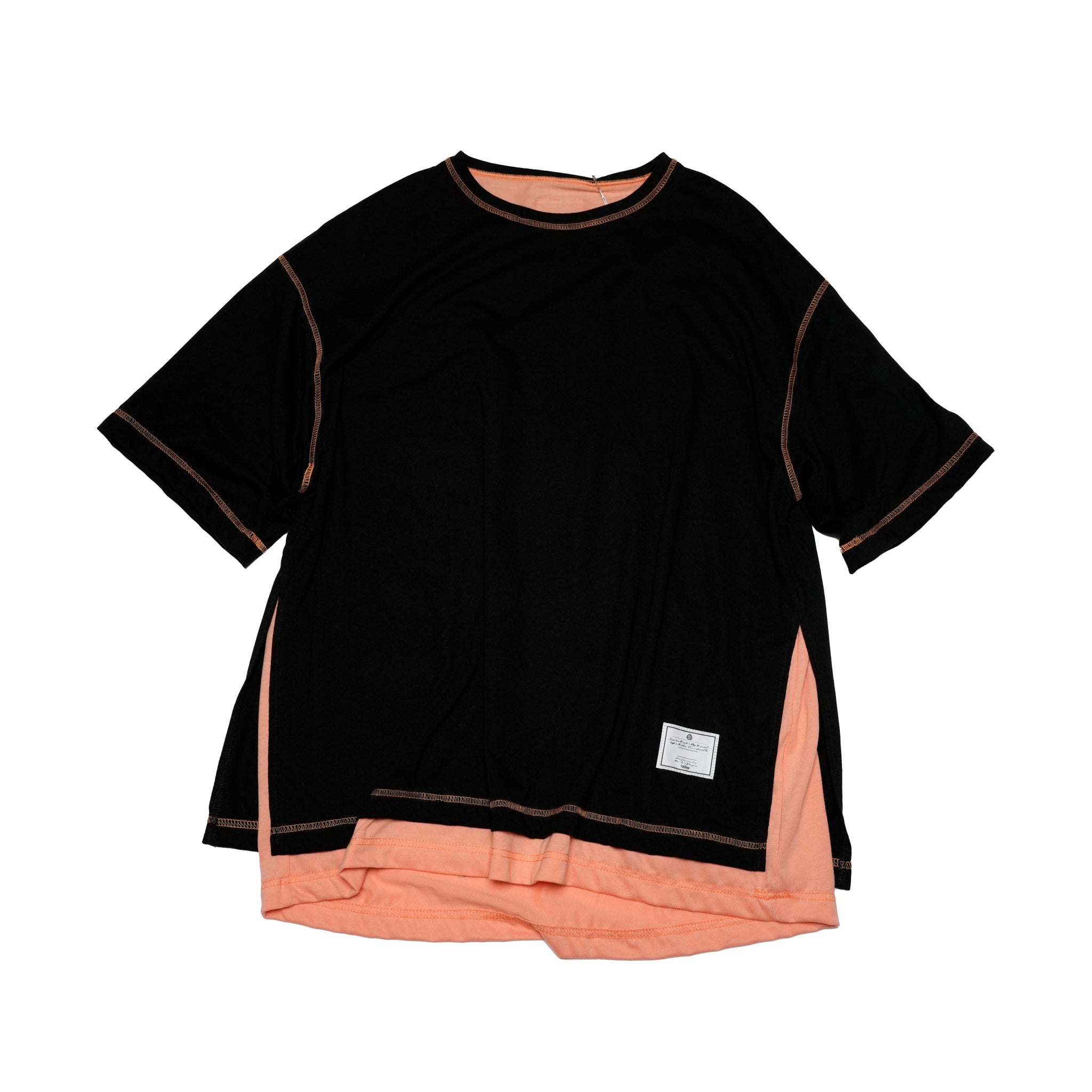 Reversible Color Stitch s/s Tee – Black × Apricot | EFFECTEN