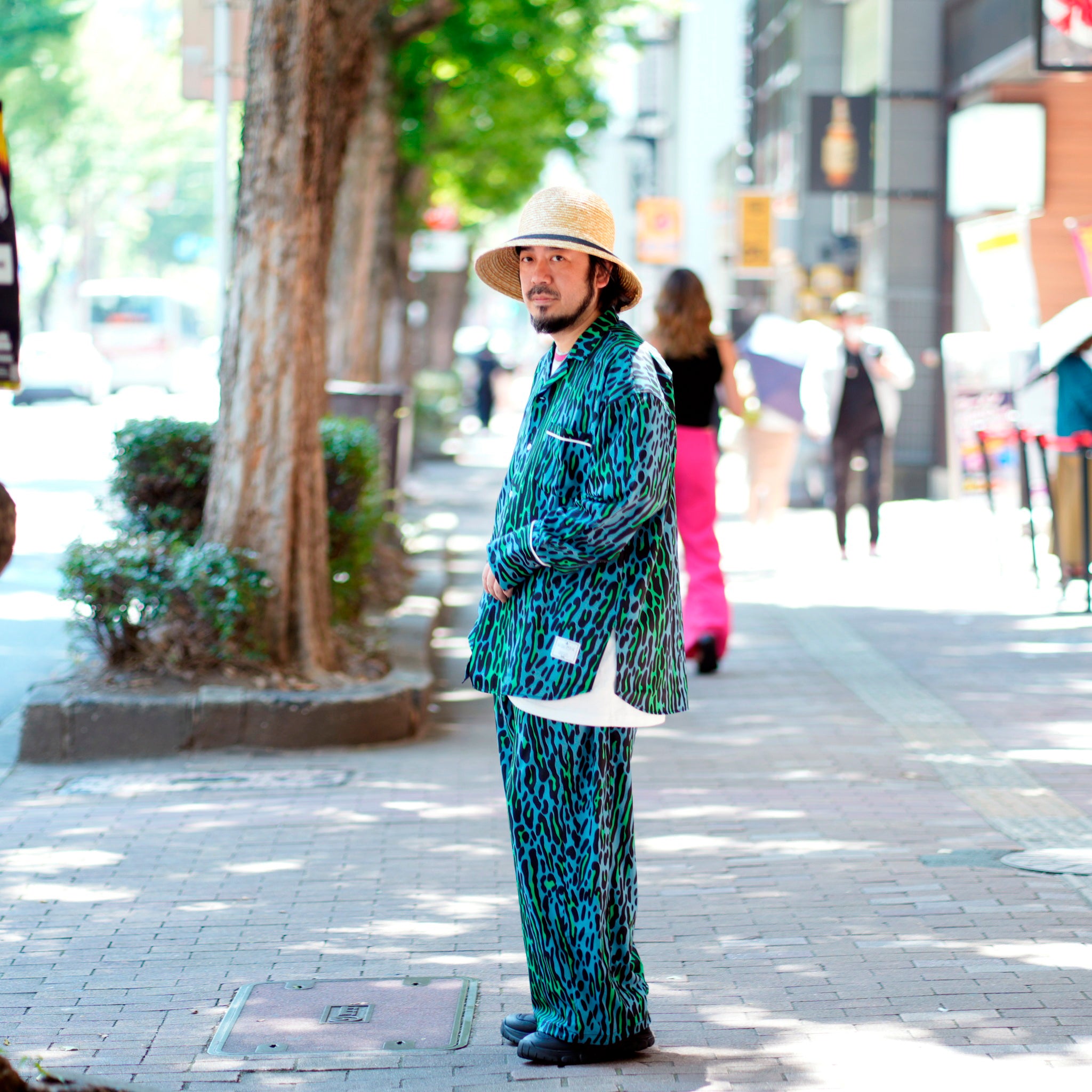 Leopard Wide Pants – Blue Green | EFFECTEN