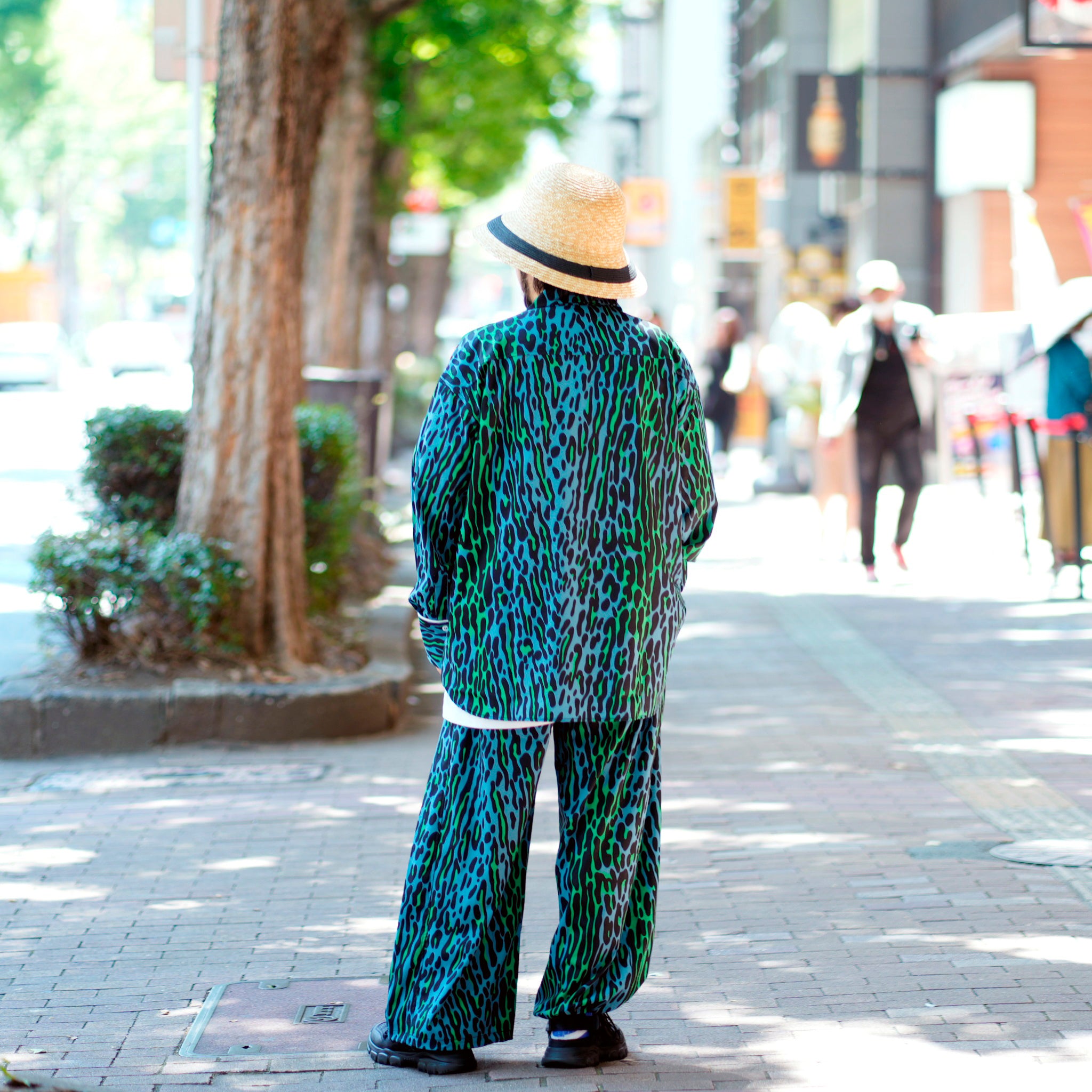 Leopard Wide Pants – Blue Green | EFFECTEN