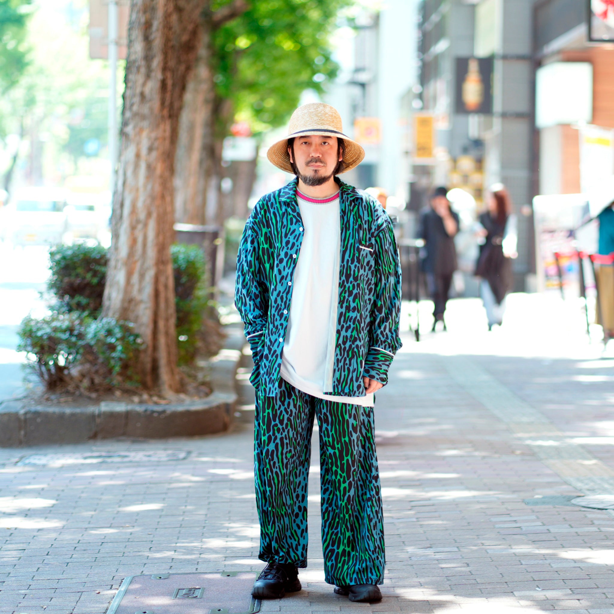 Leopard Wide Pants – Blue Green | EFFECTEN