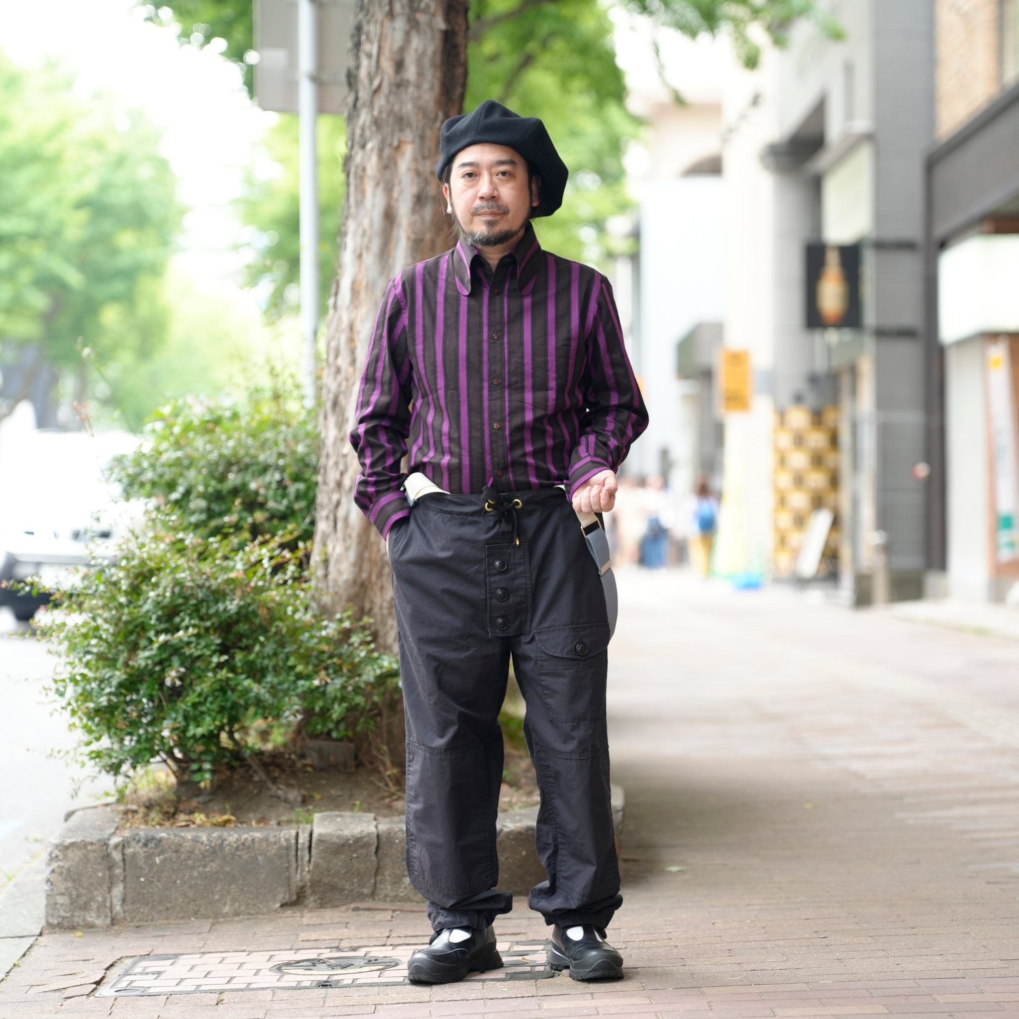 STRIPE BEAGLE COLLAR SHIRTS | Color_Black-Purple | No_25-3-SH01【ORIGINAL JOHN_オリジナルジョン】