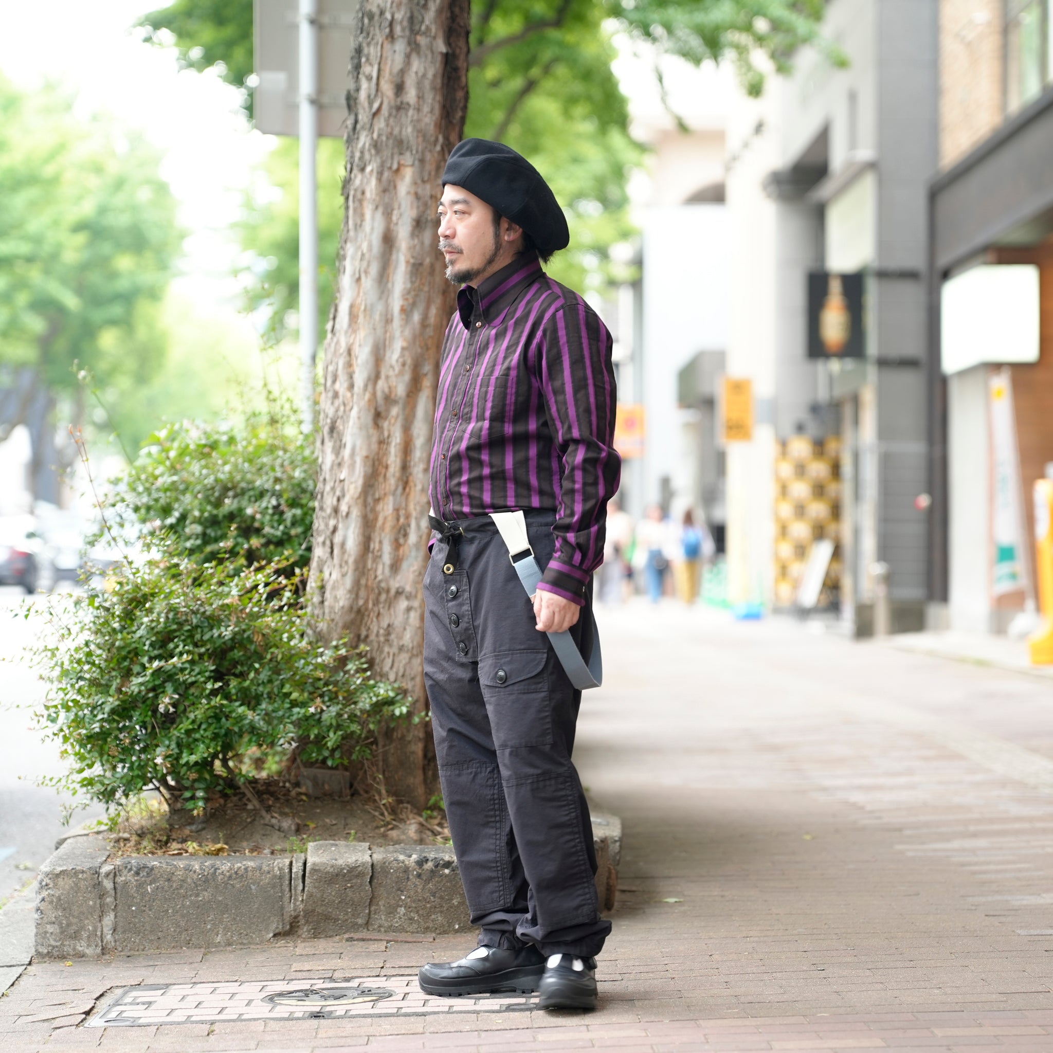 STRIPE BEAGLE COLLAR SHIRTS | Color_Black-Purple | No_25-3-SH01【ORIGINAL JOHN_オリジナルジョン】