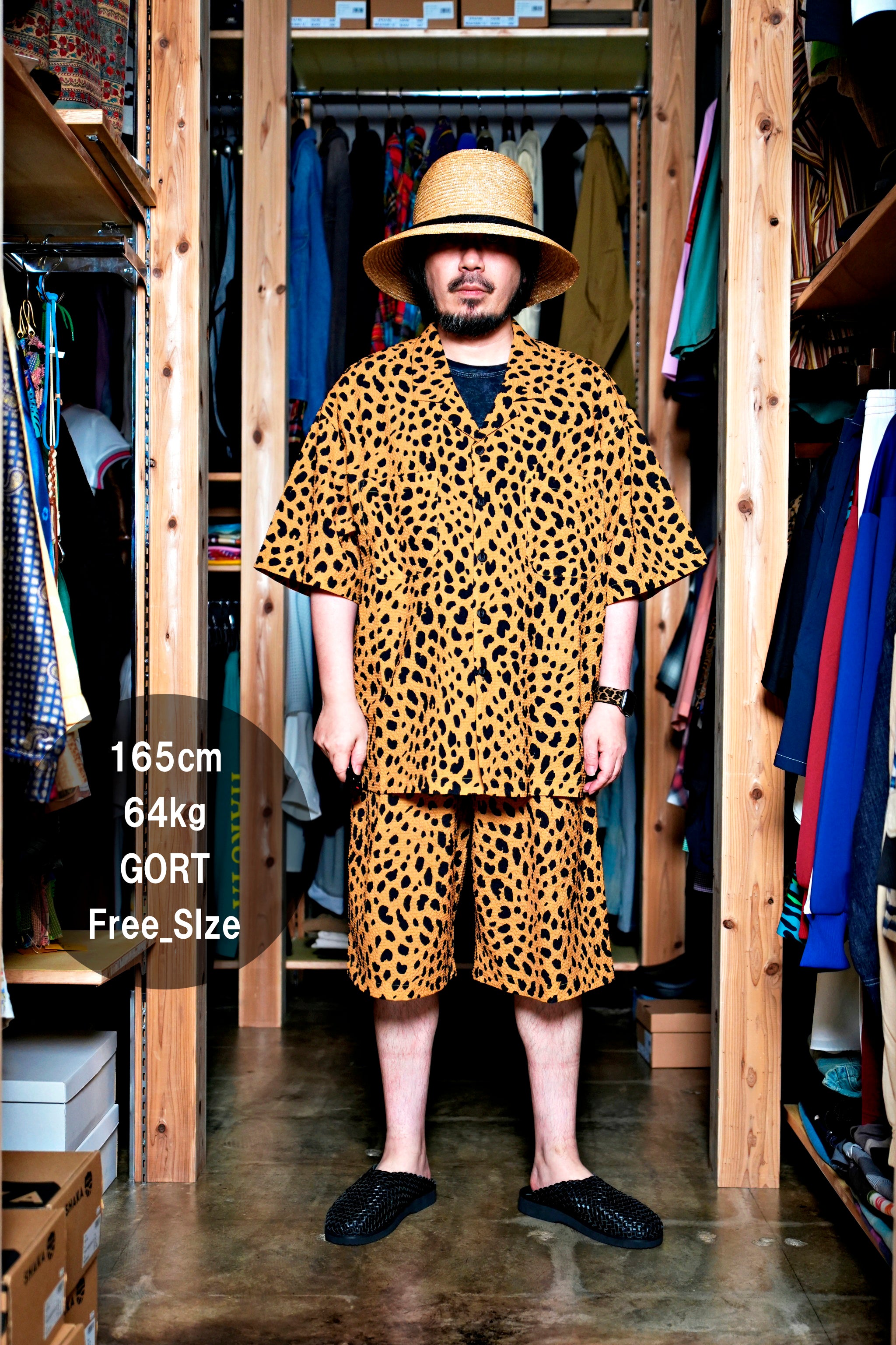G62302_MU | LEOPARD LONG WIDE SUMMER SHORTS-MU | COlor:Mustard【GORT_ゴート】【archive】