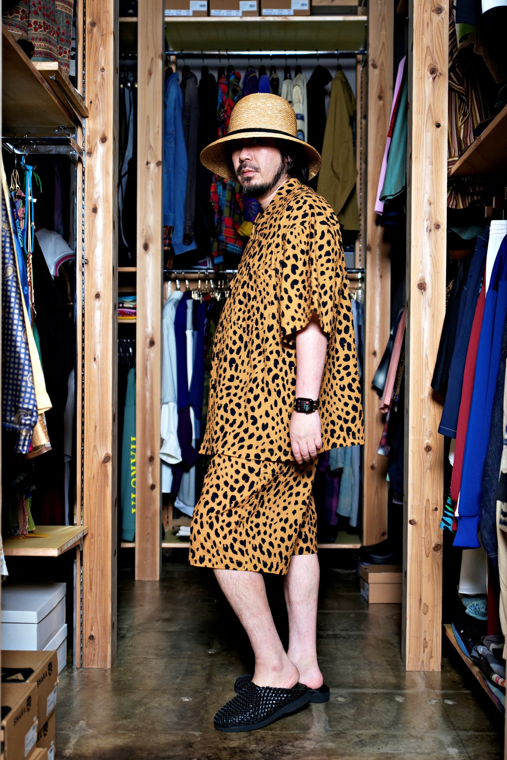 G62302_MU | LEOPARD LONG WIDE SUMMER SHORTS-MU | COlor:Mustard【GORT_ゴート】【archive】