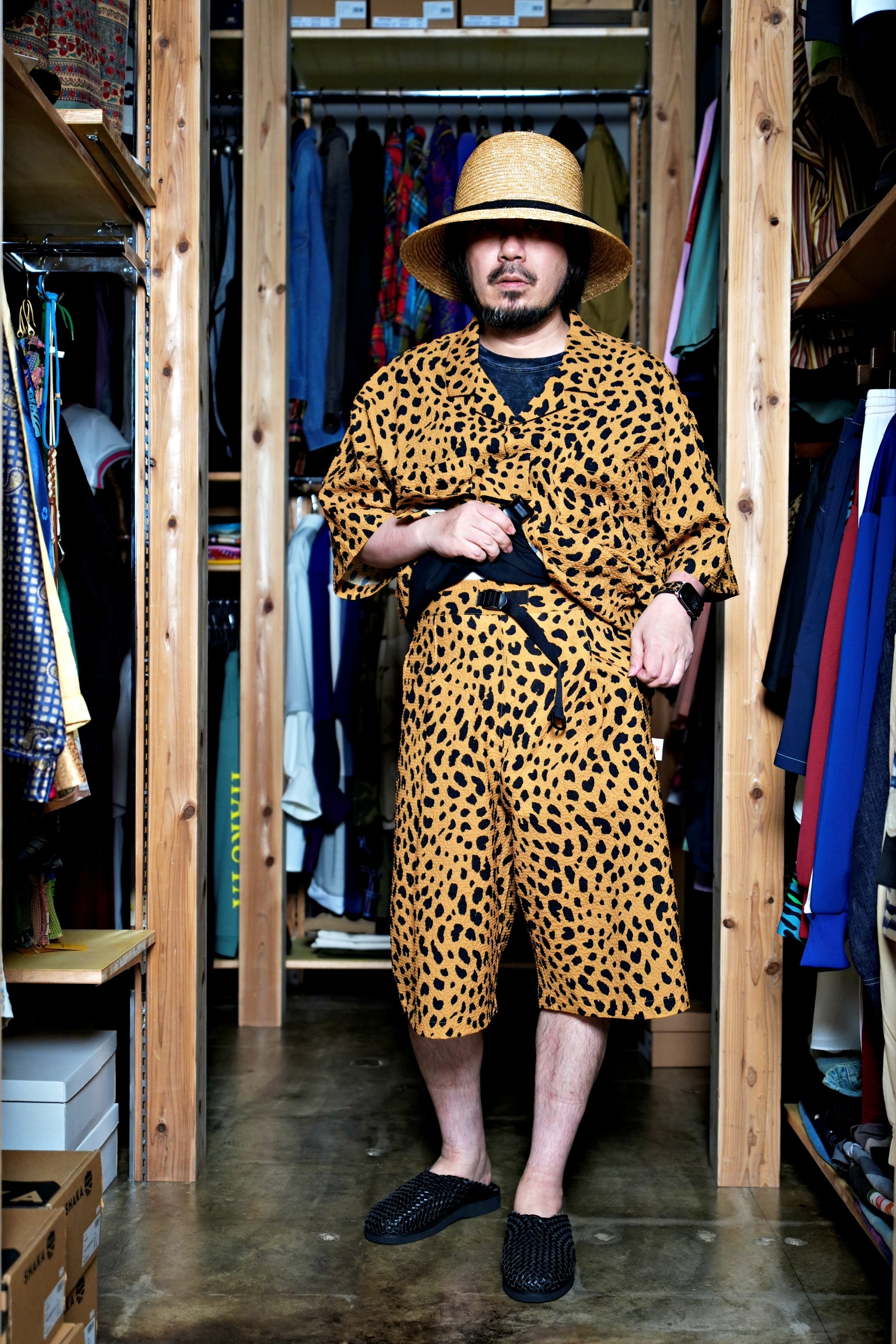 G62302_MU | LEOPARD LONG WIDE SUMMER SHORTS-MU | COlor:Mustard【GORT_ゴート】【archive】