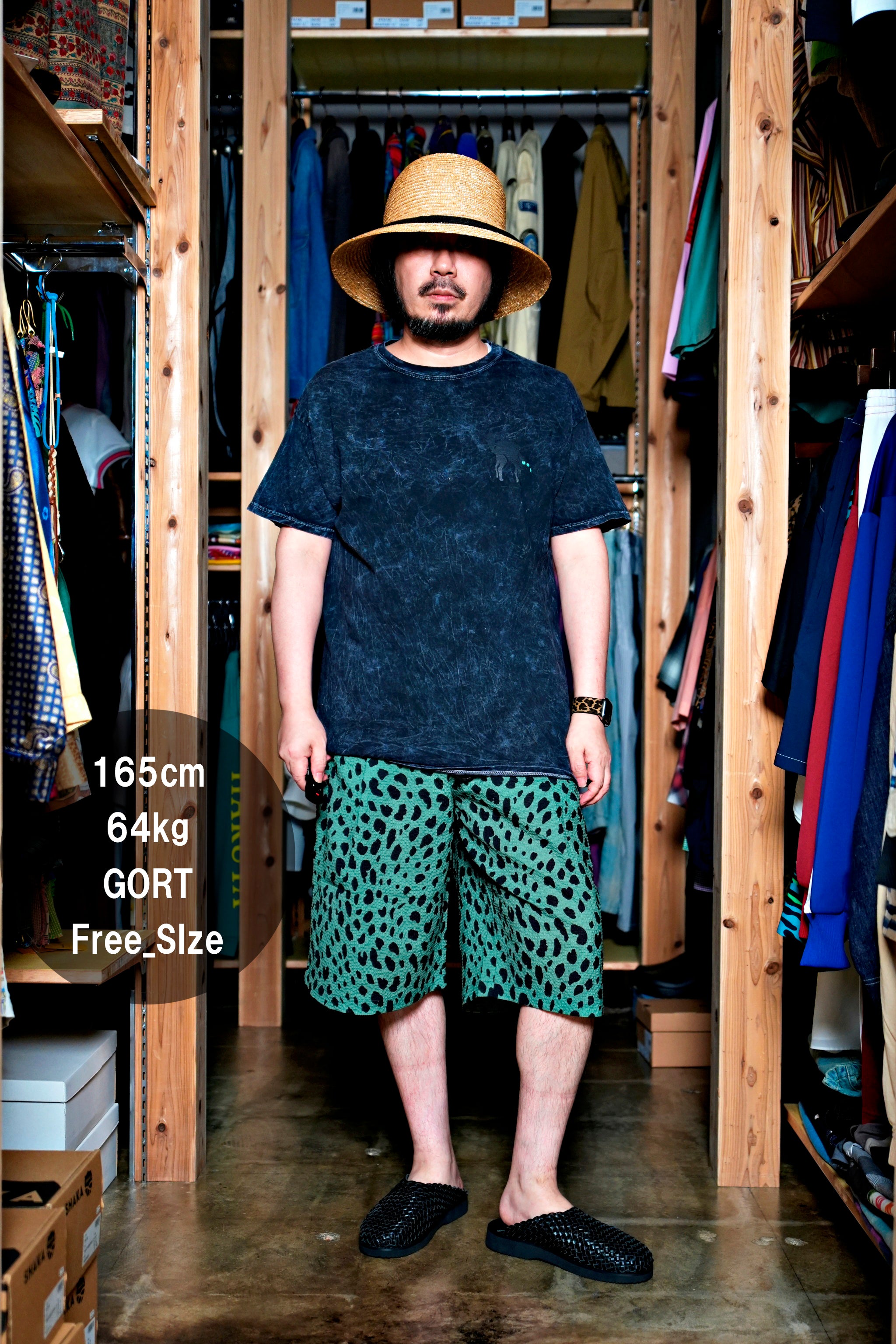 G62302_GN | LEOPARD LONG WIDE SUMMER SHORTS-GN | COlor:Green【GORT_ゴート】【archive】