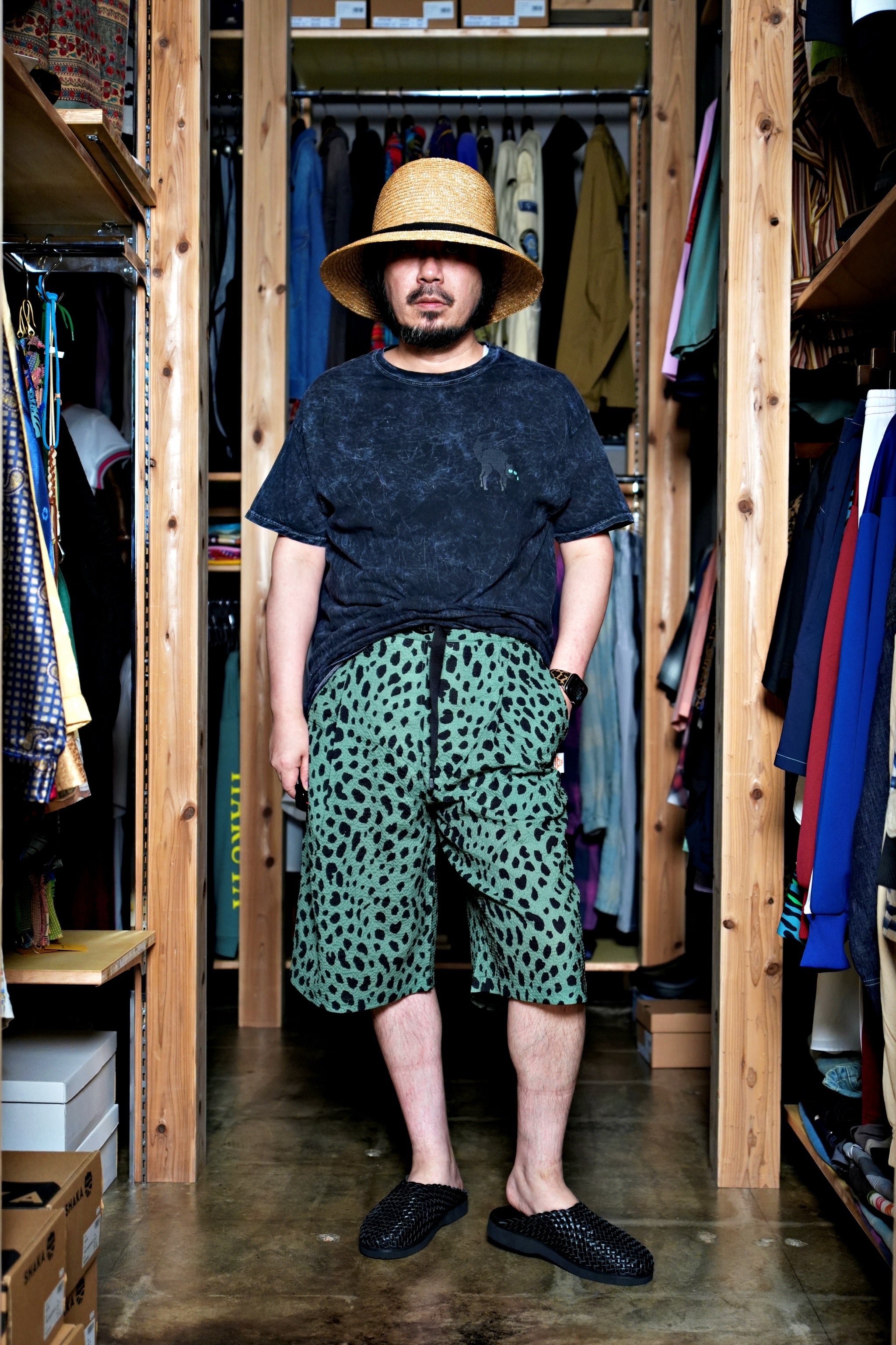 G62302_GN | LEOPARD LONG WIDE SUMMER SHORTS-GN | COlor:Green【GORT_ゴート】【archive】