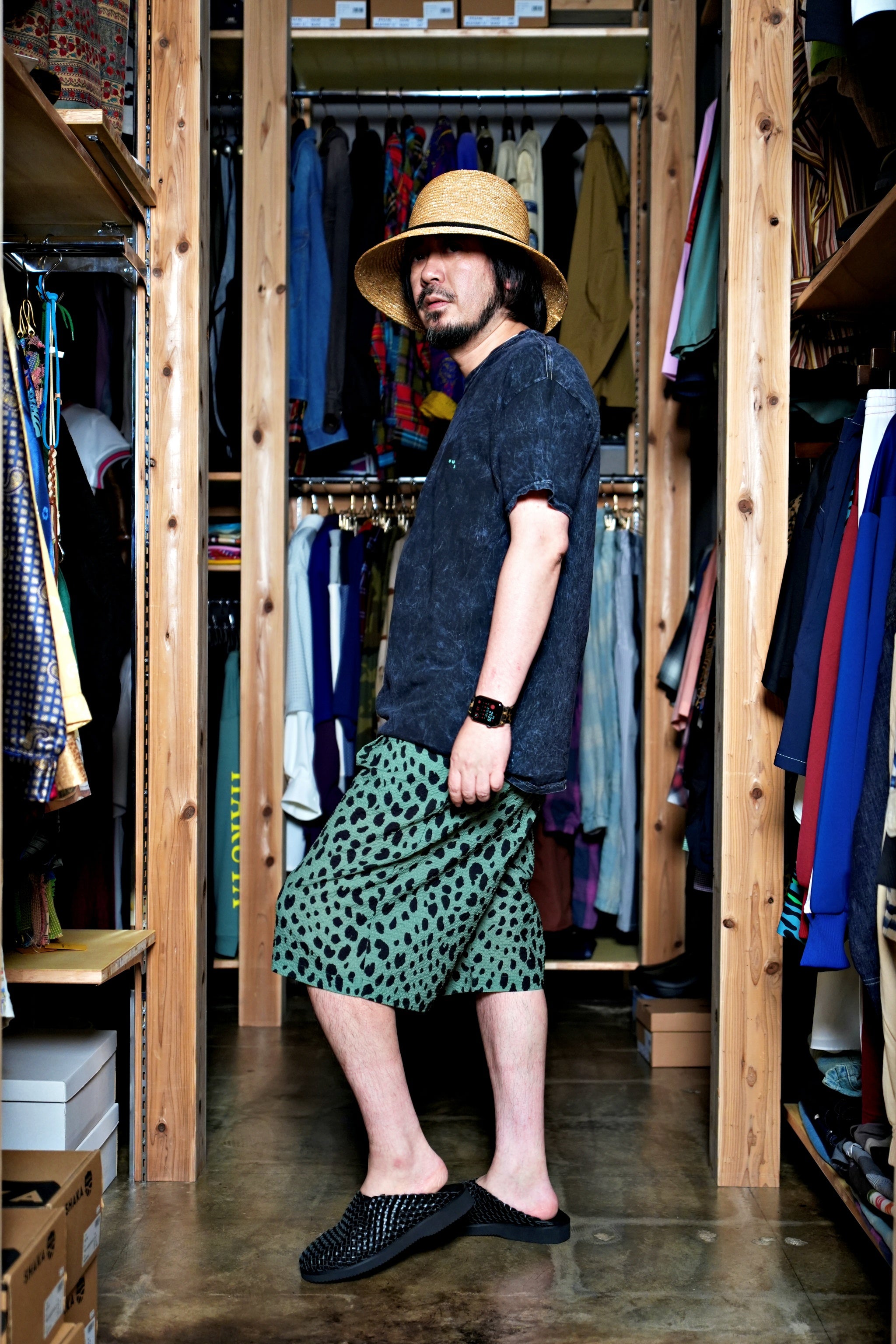 G62302_GN | LEOPARD LONG WIDE SUMMER SHORTS-GN | COlor:Green【GORT_ゴート】【archive】