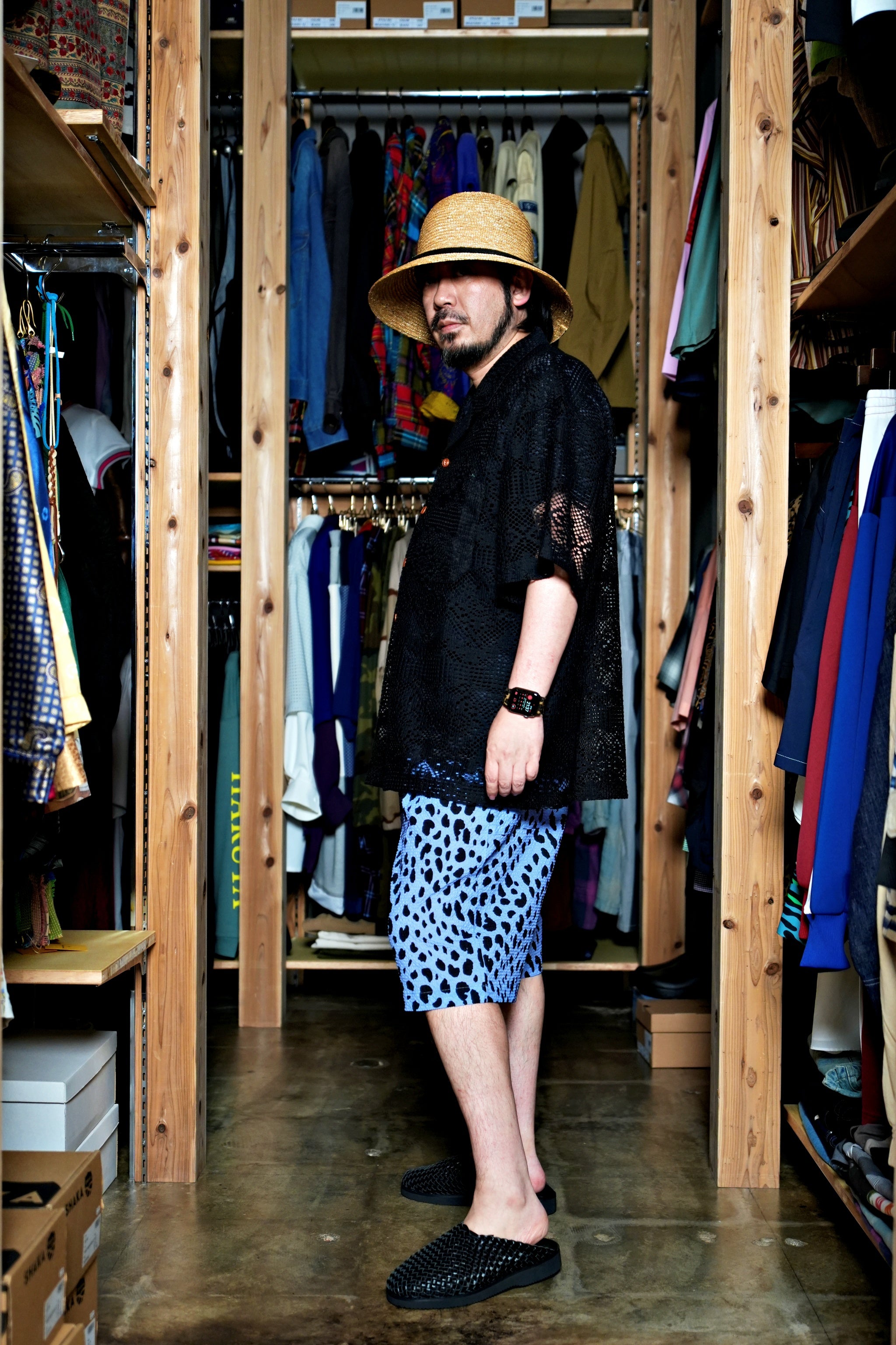 G62302_BL | LEOPARD LONG WIDE SUMMER SHORTS-BL | COlor:Blue【GORT_ゴート】【archive】