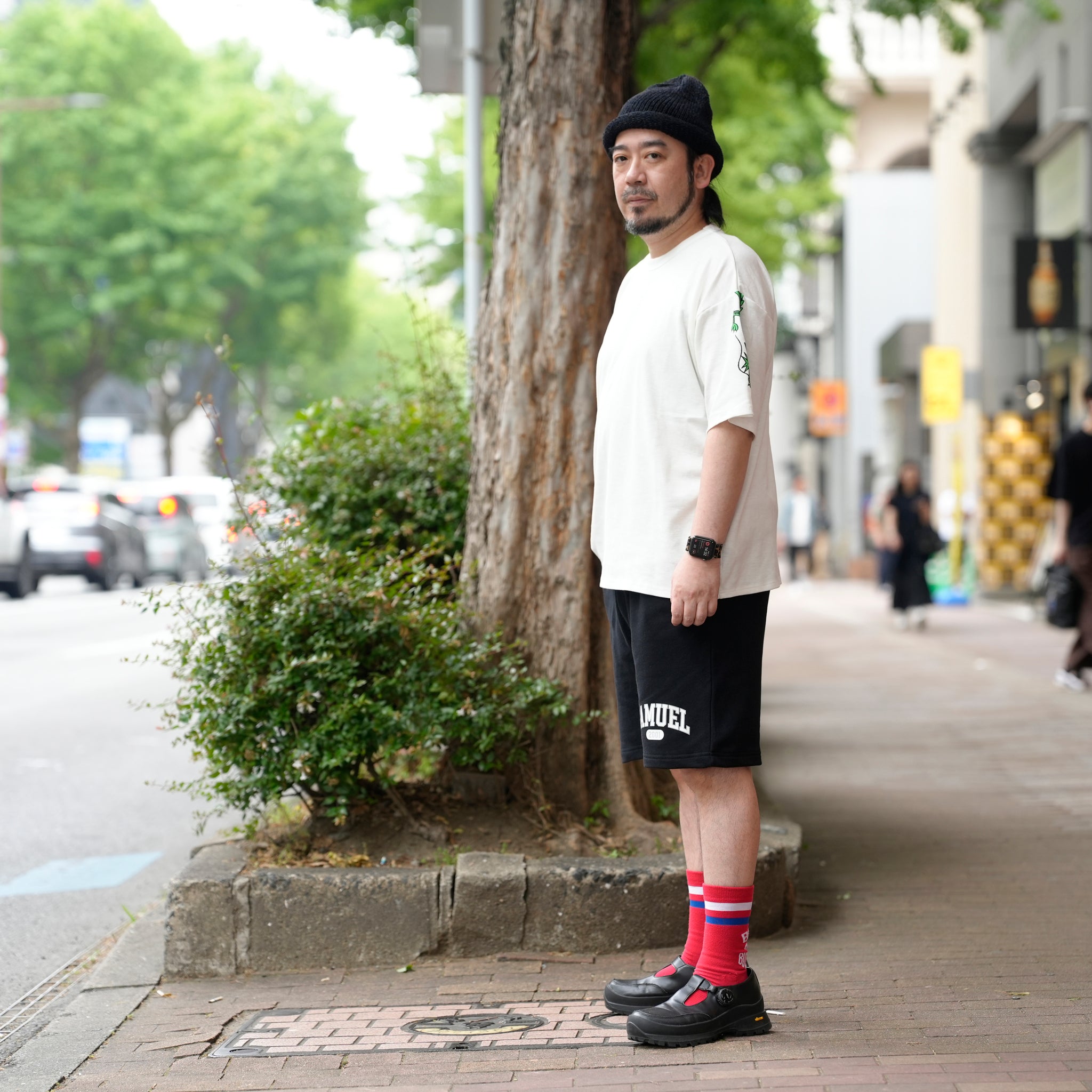 S-25SS-PT-001 |SAMUEL COLLEGE SWEAT SHORTS | Color:Black/Gray/Indigo【SAMUEL_サミュエル】