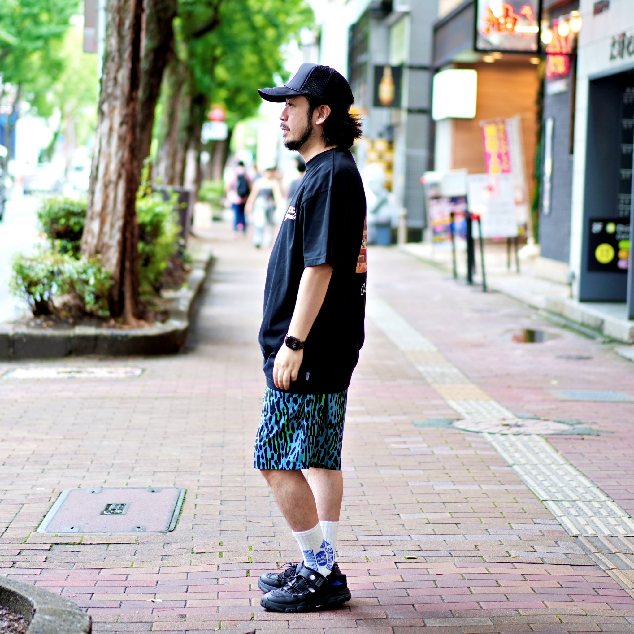 efdbdg-02_Blue Green | Leopard Wide Short Pants | Color:Blue Green【EFFECTEN_エフェクテン】【archive】