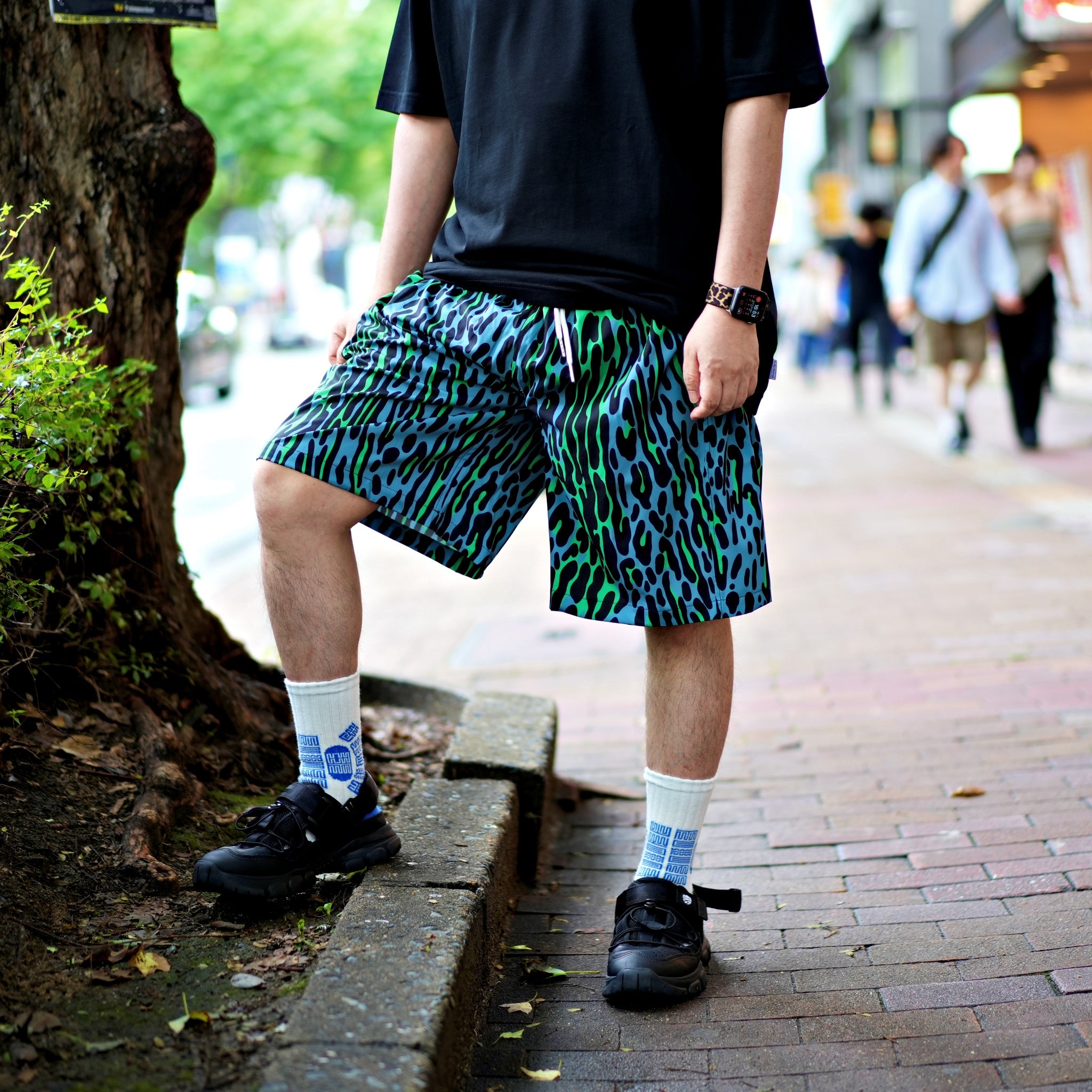 efdbdg-02_Blue Green | Leopard Wide Short Pants | Color:Blue Green【EFFECTEN_エフェクテン】【archive】