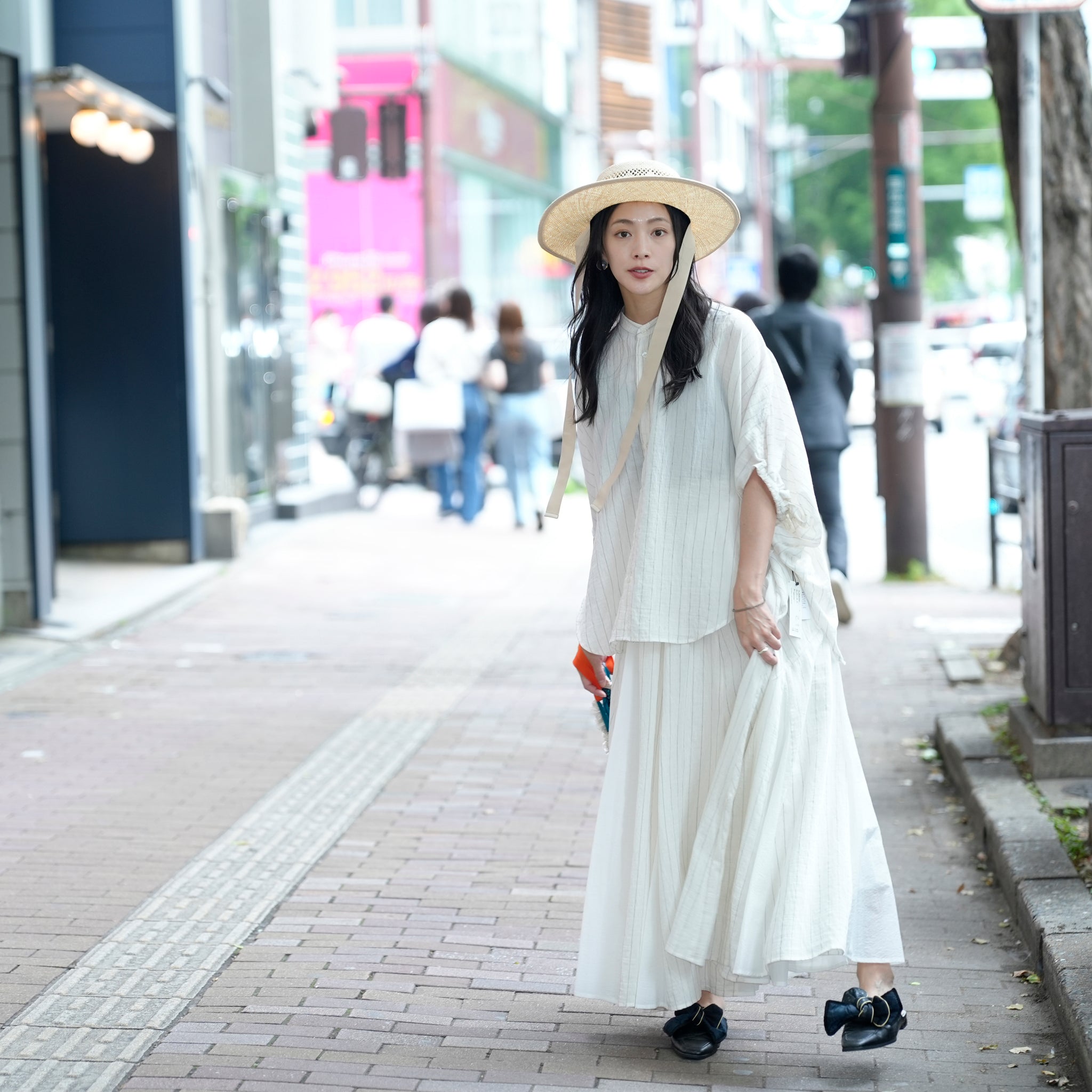 25163-8299P_off white | ストライプ切替ギャザーS/K | Color:Off White【ANGELINA_アンジェリーナ】【archive】