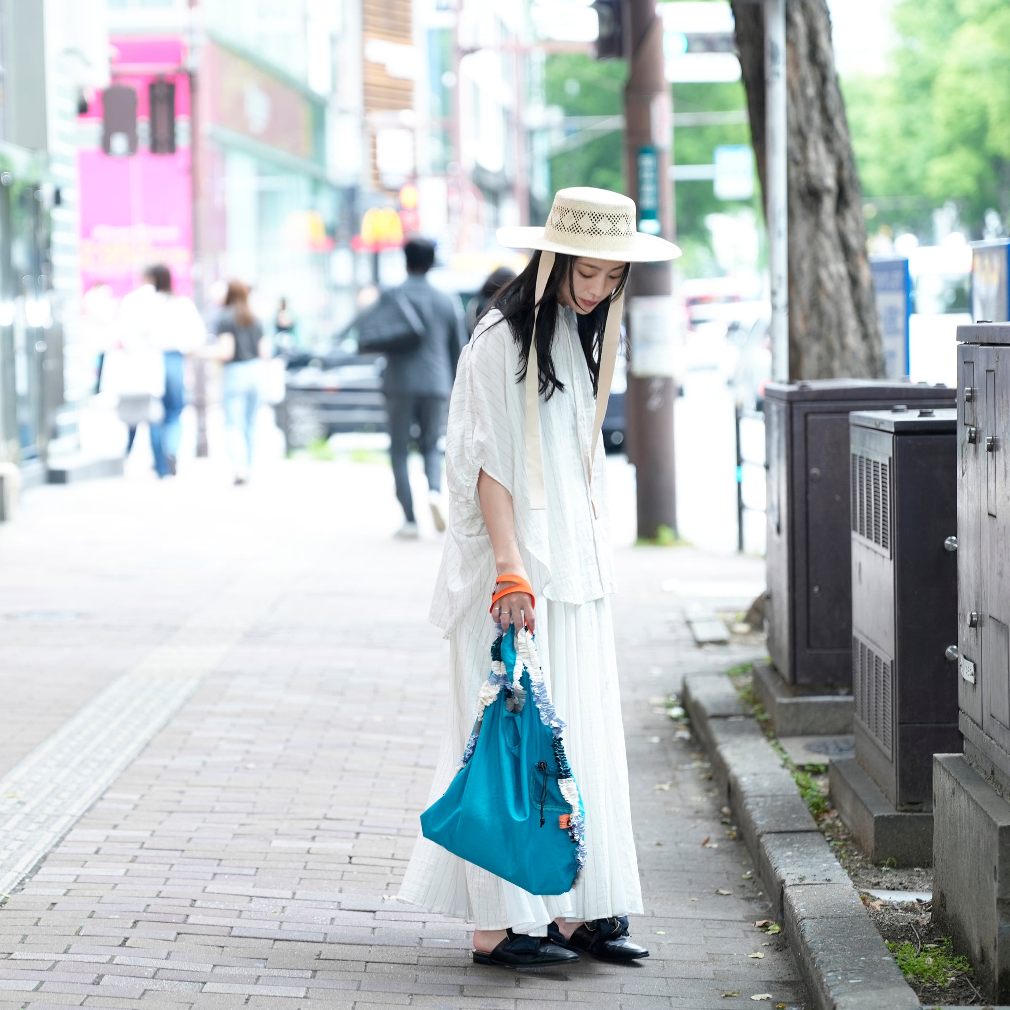 25163-8299P_off white | ストライプ切替ギャザーS/K | Color:Off White【ANGELINA_アンジェリーナ】【archive】