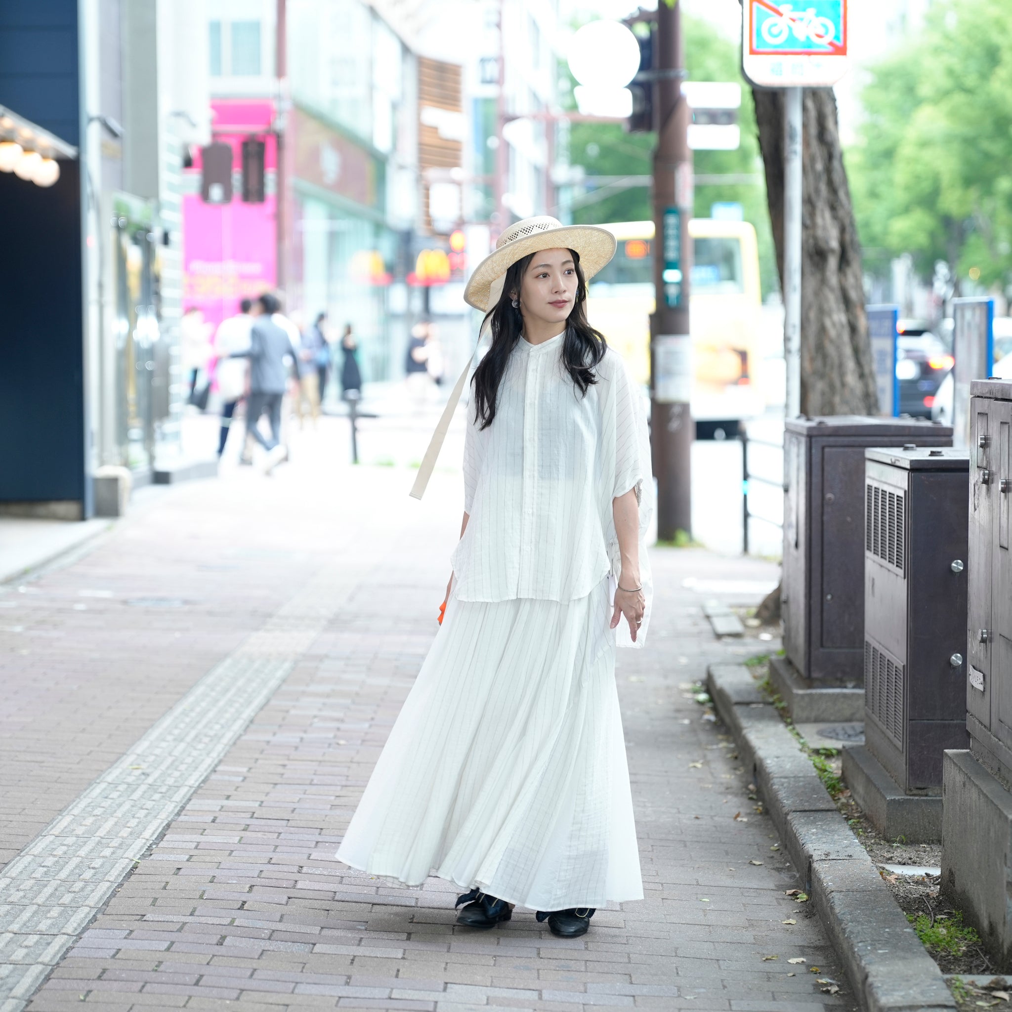 25163-8299P_off white | ストライプ切替ギャザーS/K | Color:Off White【ANGELINA_アンジェリーナ】【archive】