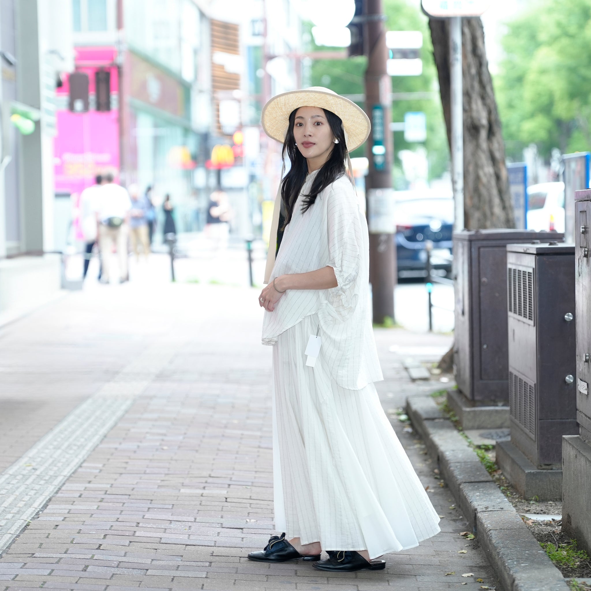 25163-4309P_off white | ストライプポンチョシャツ | Color:Off White【ANGELINA_アンジェリーナ】【archive】