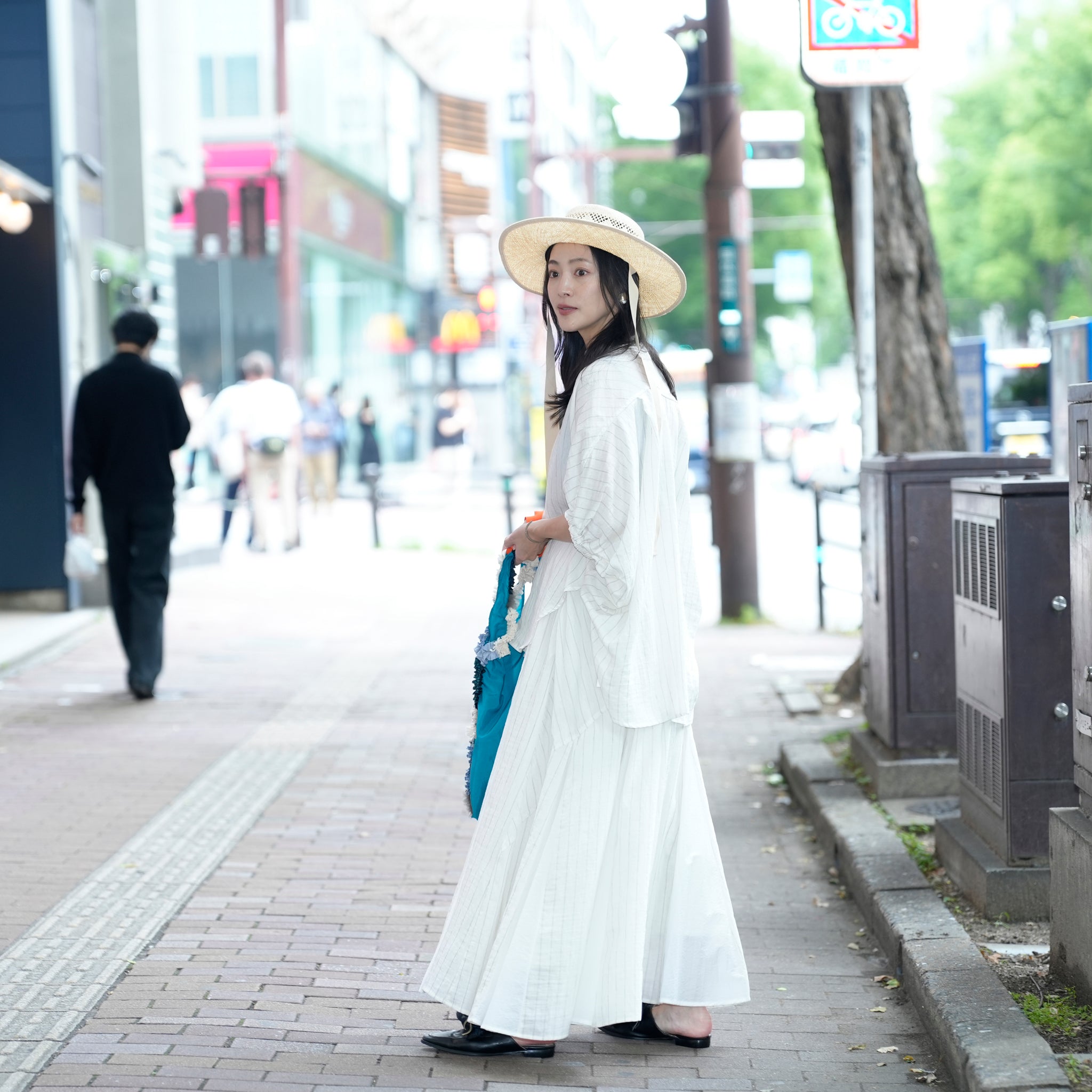 25163-8299P_off white | ストライプ切替ギャザーS/K | Color:Off White【ANGELINA_アンジェリーナ】
