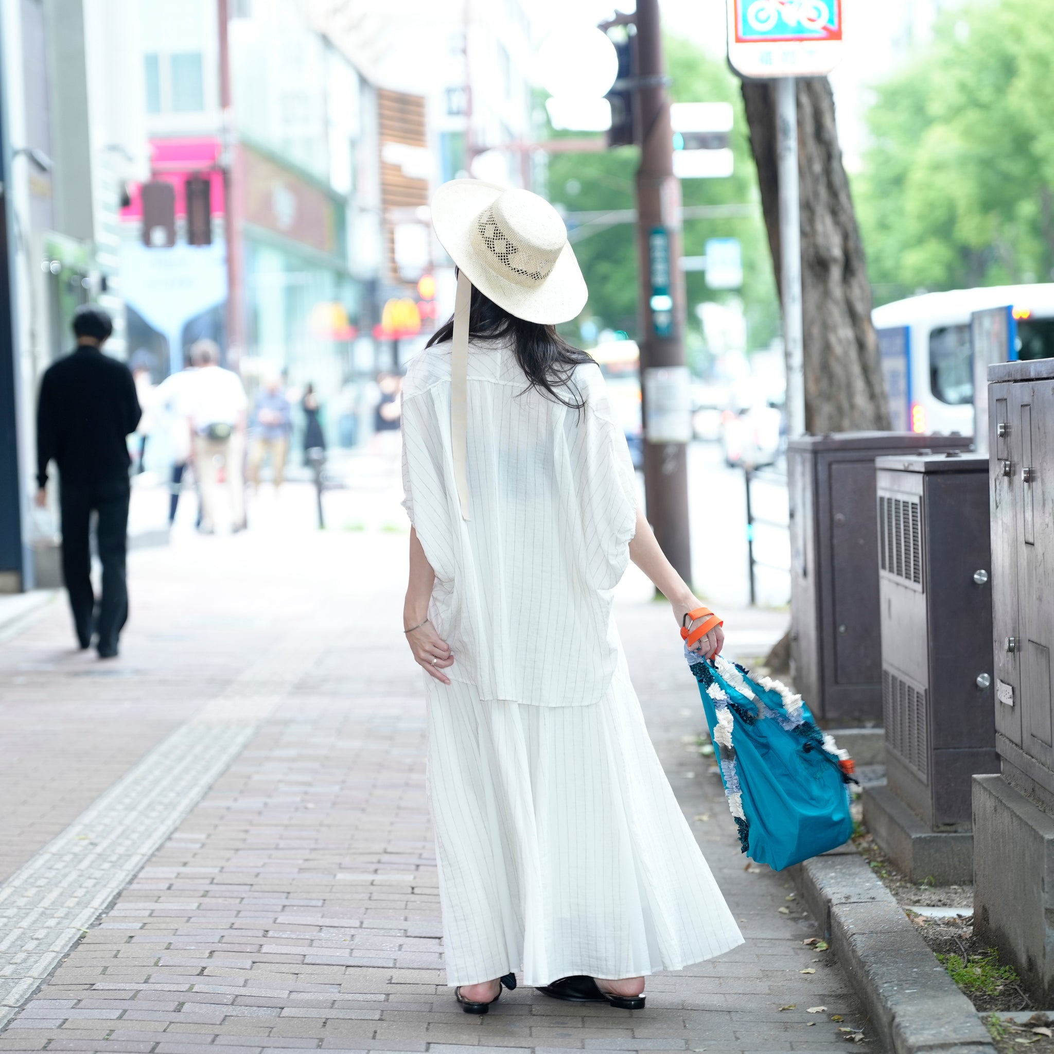 25163-8299P_off white | ストライプ切替ギャザーS/K | Color:Off White【ANGELINA_アンジェリーナ】