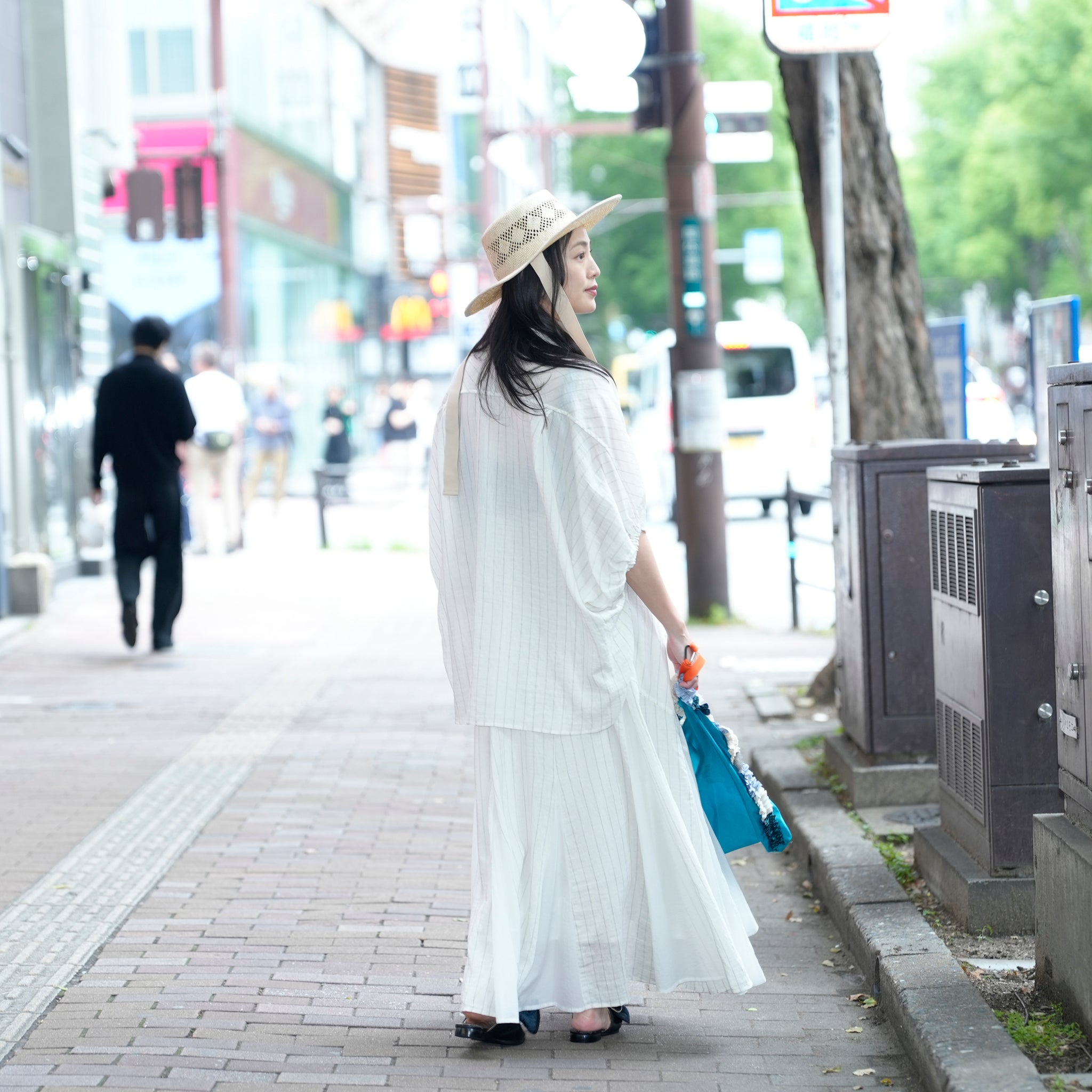 25163-8299P_off white | ストライプ切替ギャザーS/K | Color:Off White【ANGELINA_アンジェリーナ】