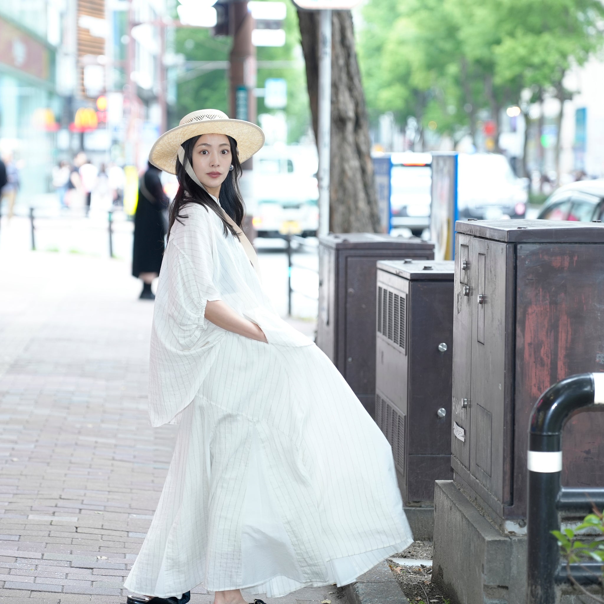 25163-4309P_off white | ストライプポンチョシャツ | Color:Off White【ANGELINA_アンジェリーナ】