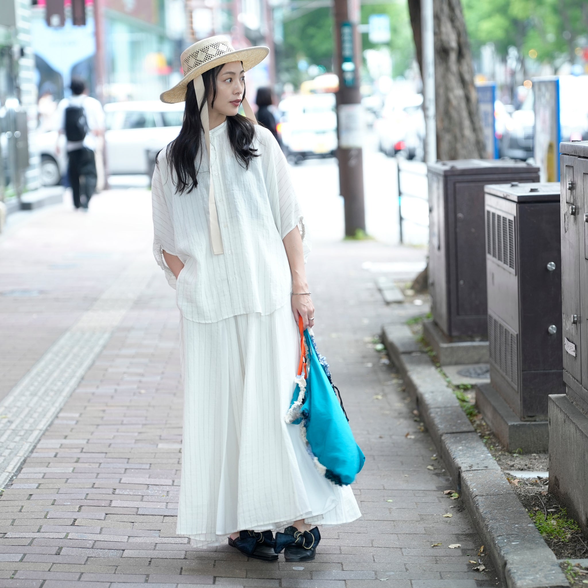 25163-8299P_off white | ストライプ切替ギャザーS/K | Color:Off White【ANGELINA_アンジェリーナ】