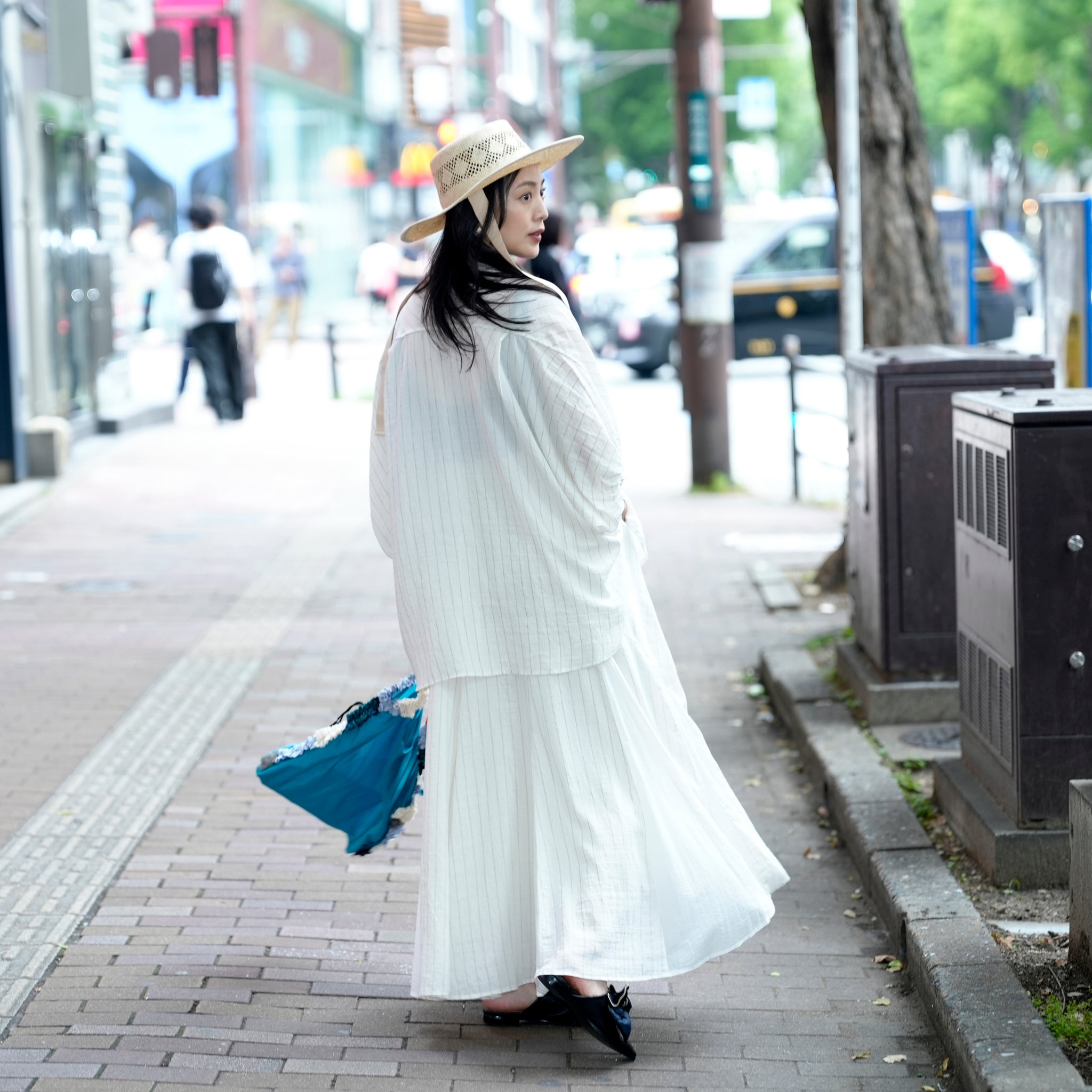 25163-8299P_off white | ストライプ切替ギャザーS/K | Color:Off White【ANGELINA_アンジェリーナ】