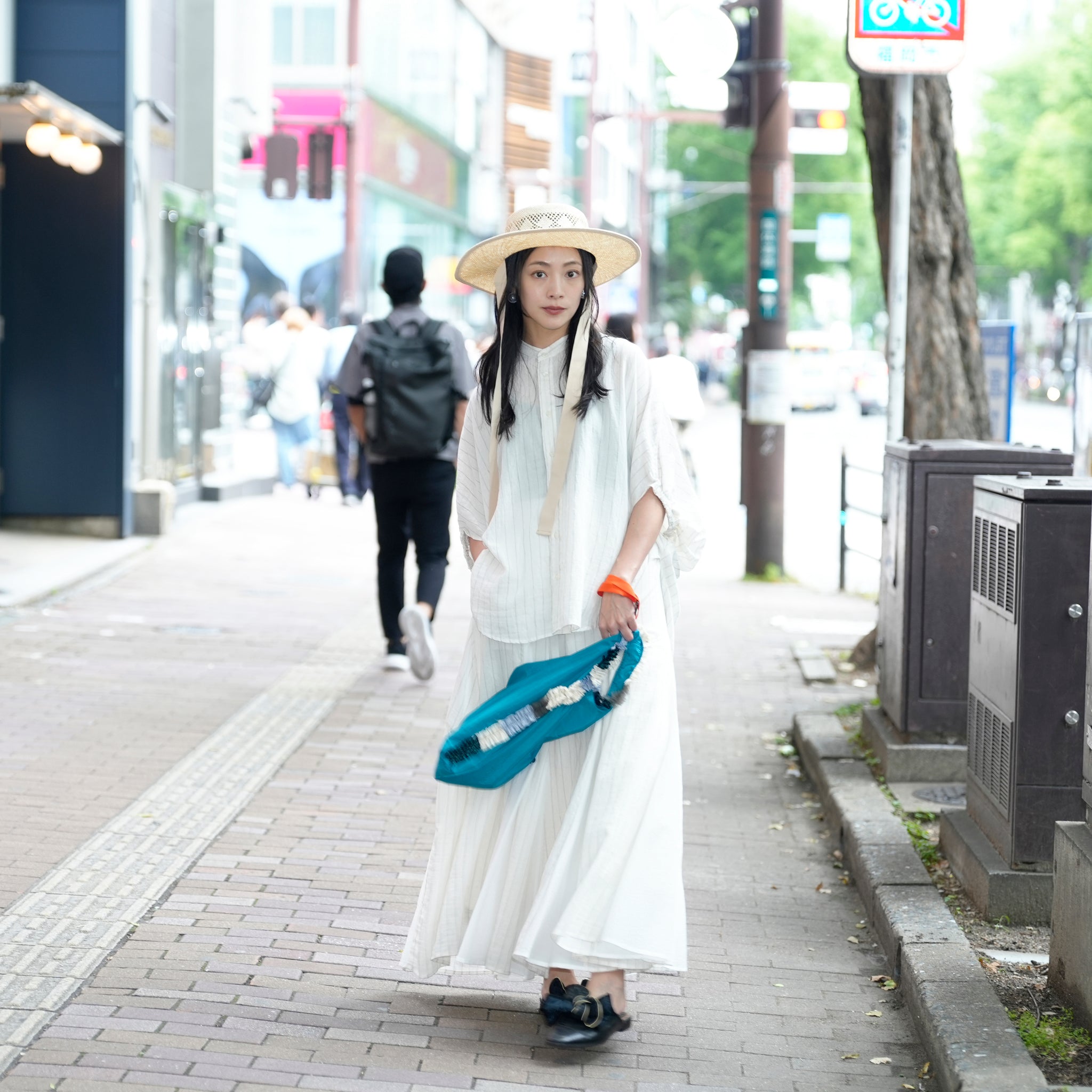25163-8299P_off white | ストライプ切替ギャザーS/K | Color:Off White【ANGELINA_アンジェリーナ】