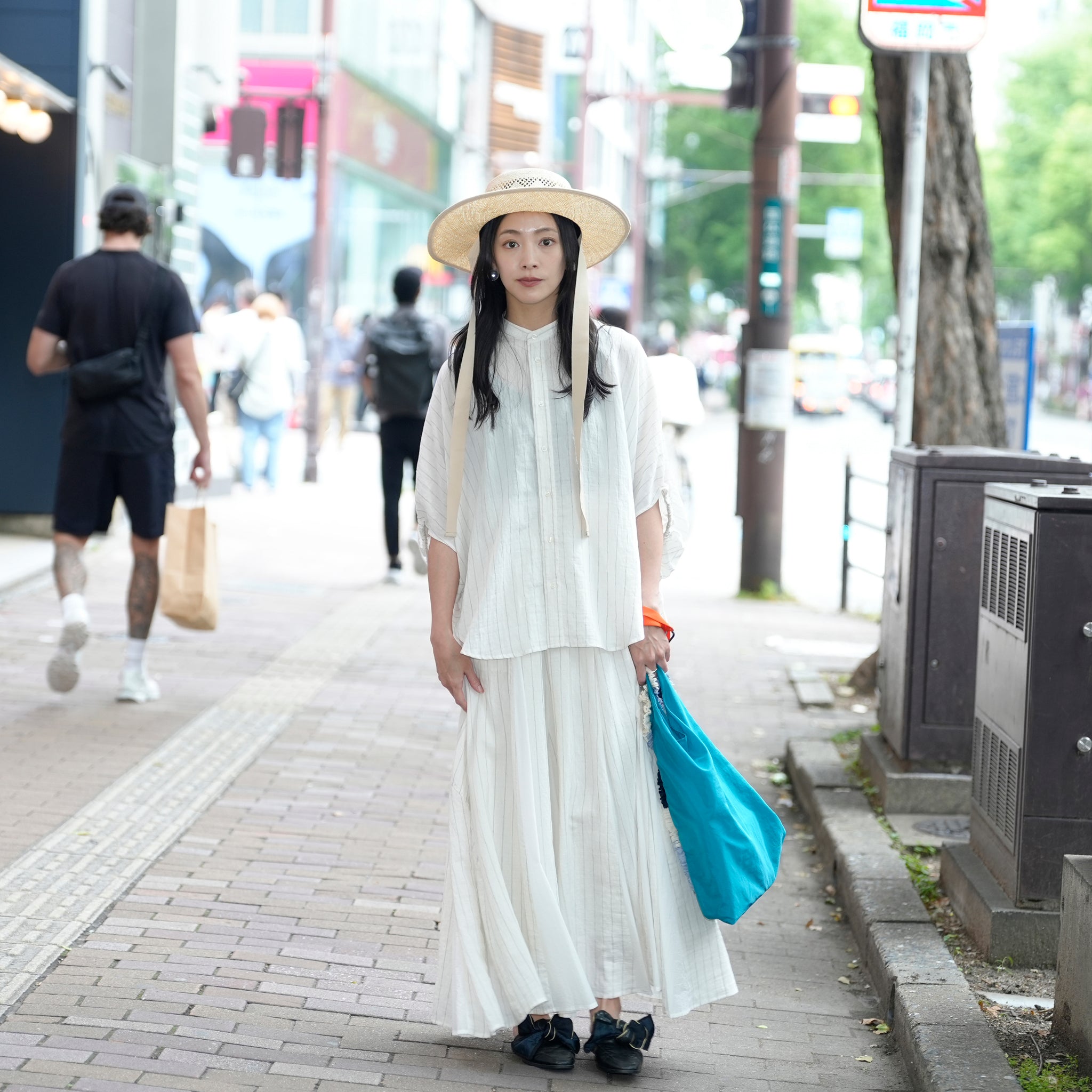 25163-8299P_off white | ストライプ切替ギャザーS/K | Color:Off White【ANGELINA_アンジェリーナ】
