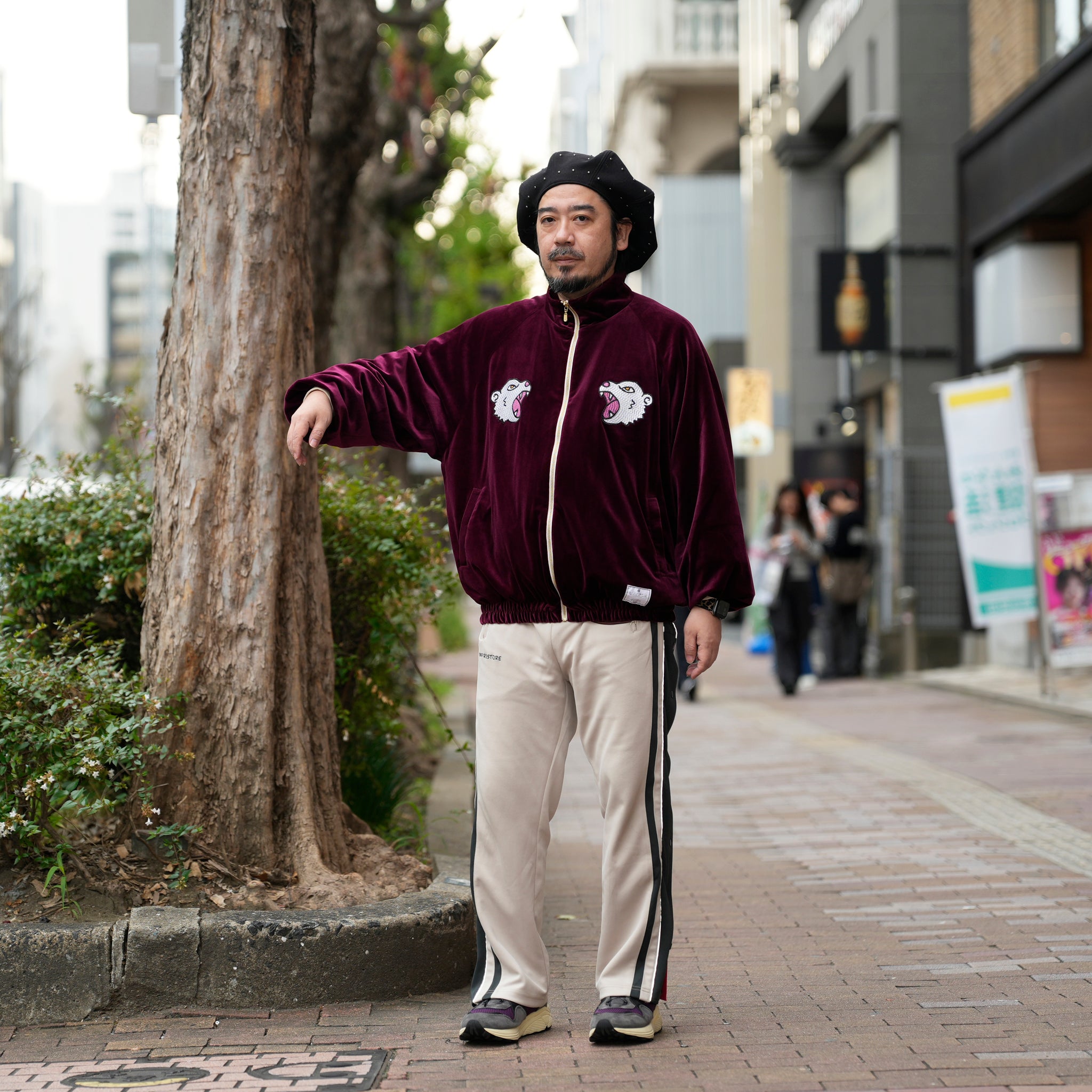 ef404-08 | Suka velour high neck jacket | Color:Wine/Green【EFFECTEN_エフェクテン】