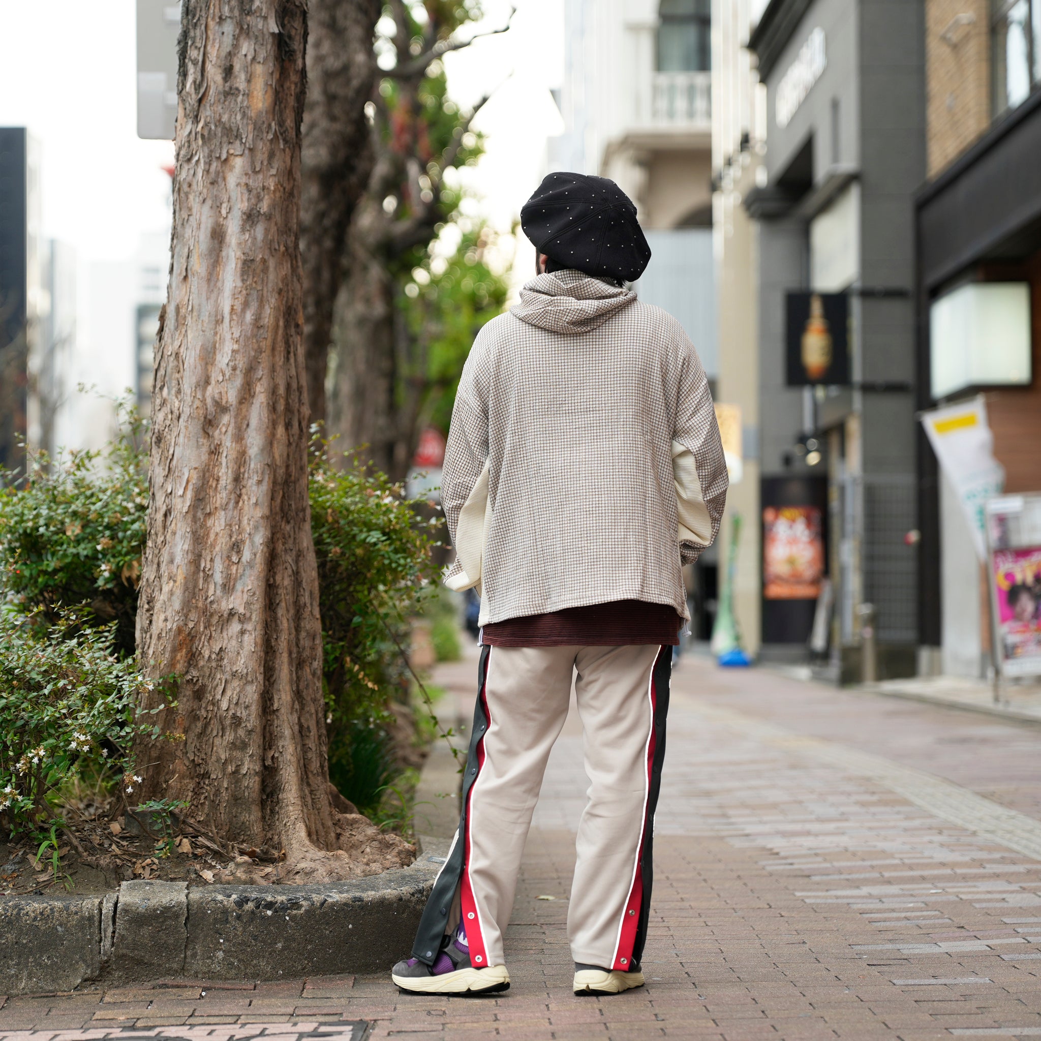 ef404-04 | Check half zip hoodie| Color:Cream【EFFECTEN_エフェクテン】