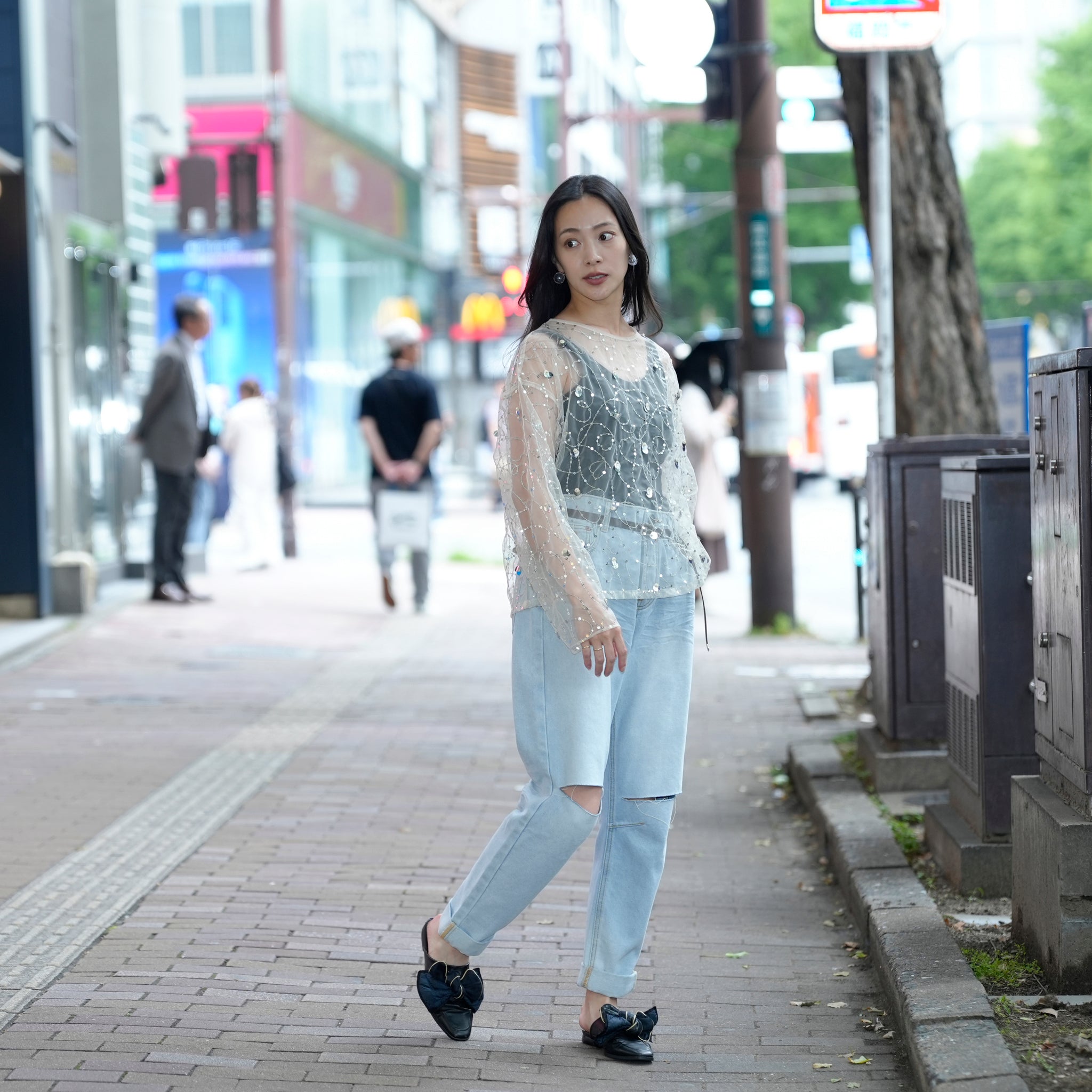 020151SN1_Ecru | SHINY SEQUIN EMBROIDERY TOP | Color:Ecru【SARA MALLIKA_サラマリカ】