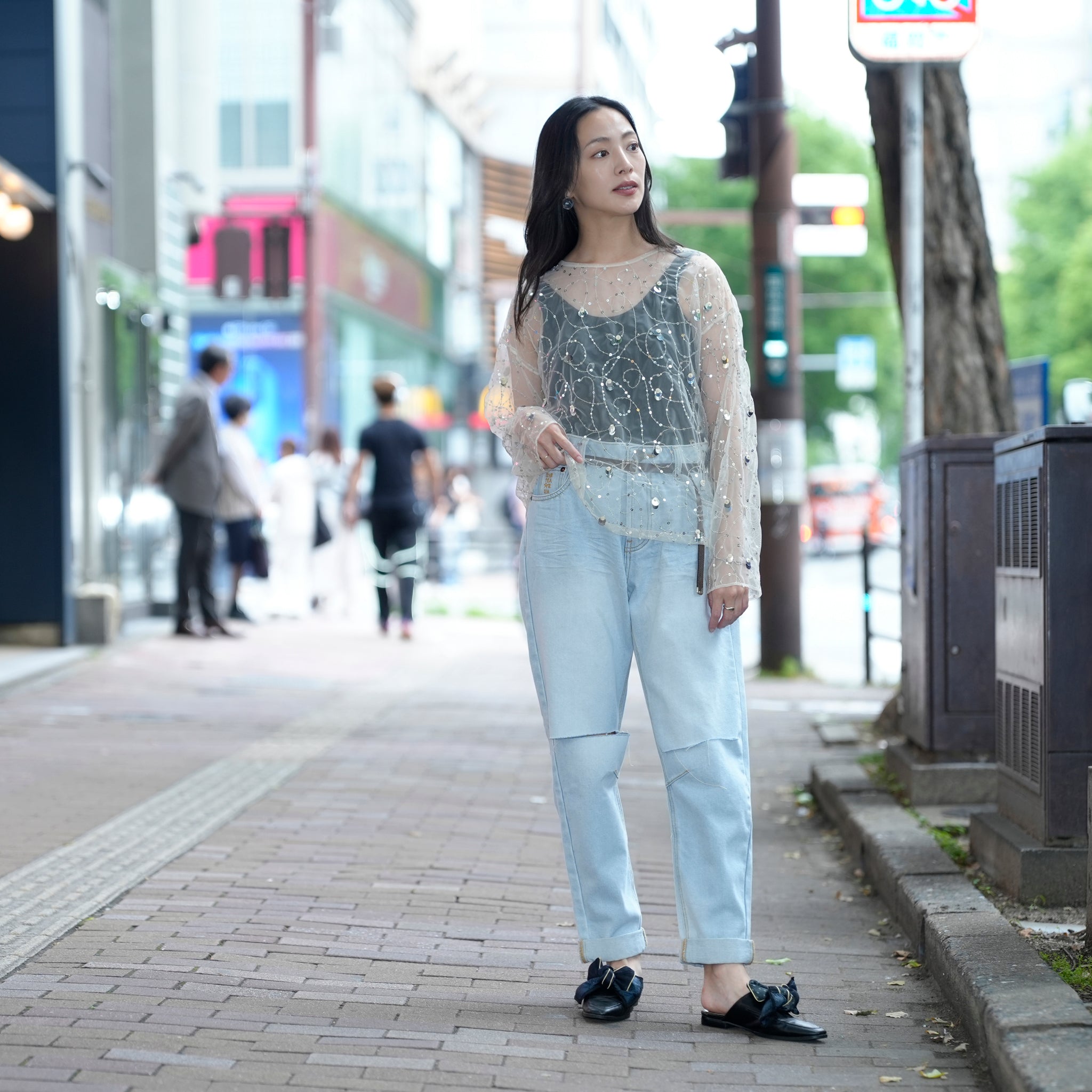 020151SN1_Ecru | SHINY SEQUIN EMBROIDERY TOP | Color:Ecru【SARA MALLIKA_サラマリカ】