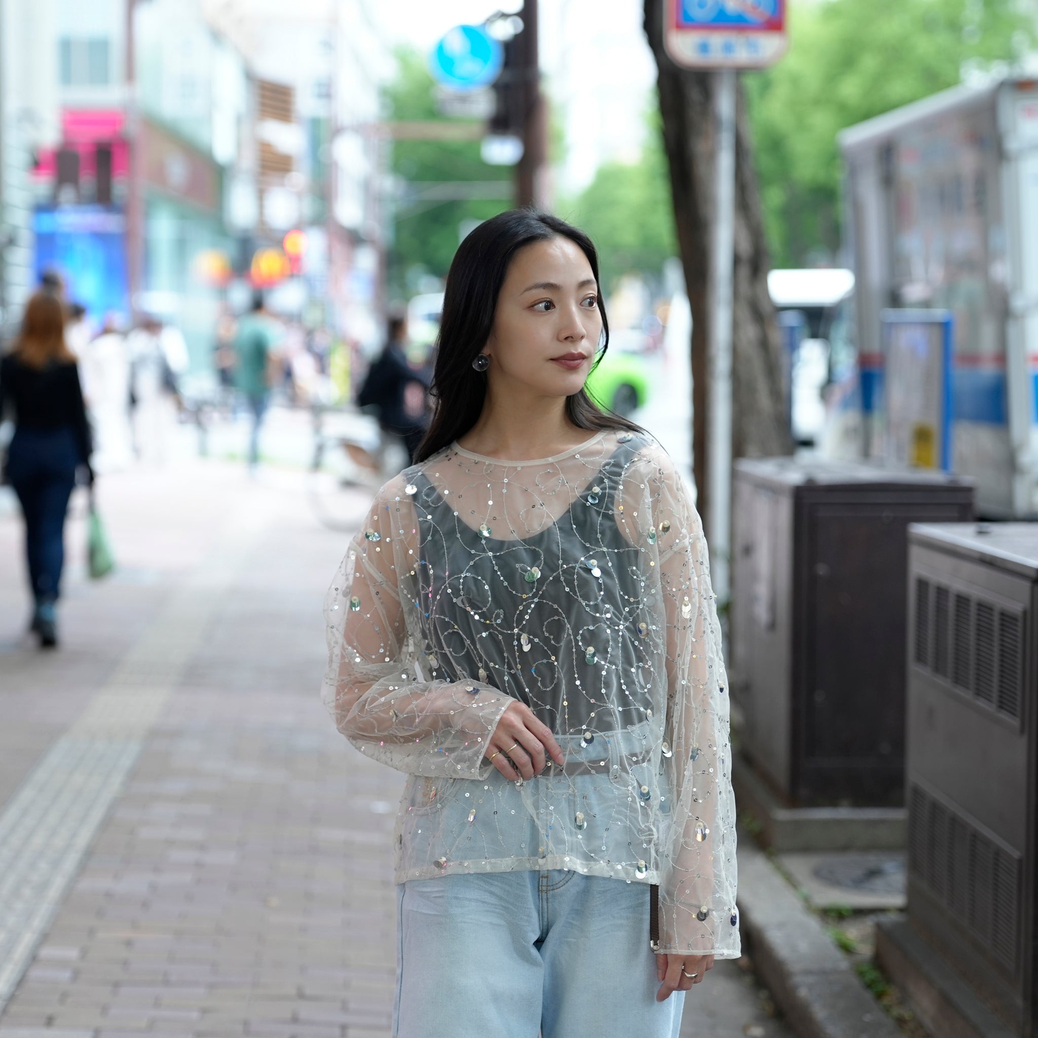 020151SN1_Ecru | SHINY SEQUIN EMBROIDERY TOP | Color:Ecru【SARA MALLIKA_サラマリカ】