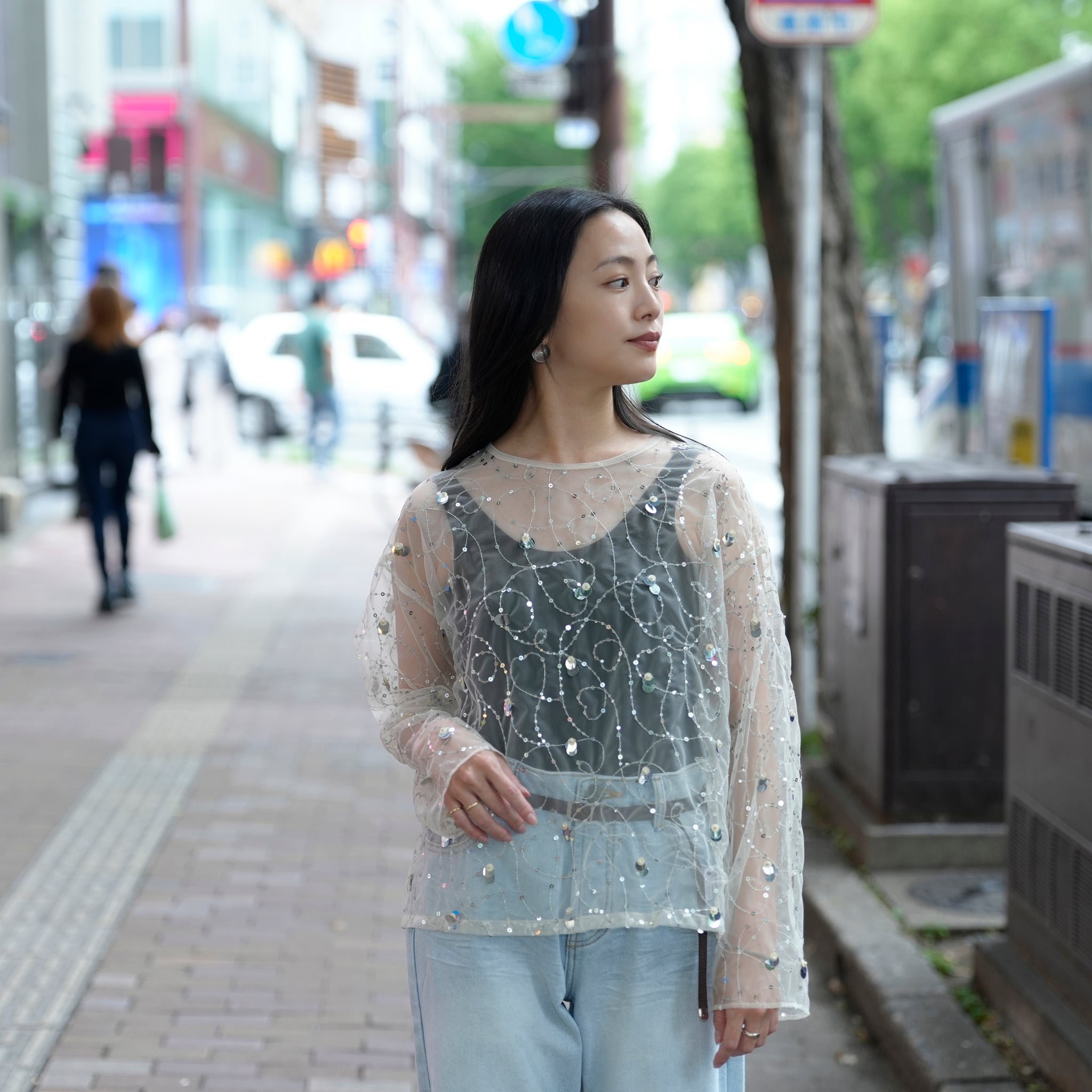 020151SN1_Ecru | SHINY SEQUIN EMBROIDERY TOP | Color:Ecru【SARA MALLIKA_サラマリカ】