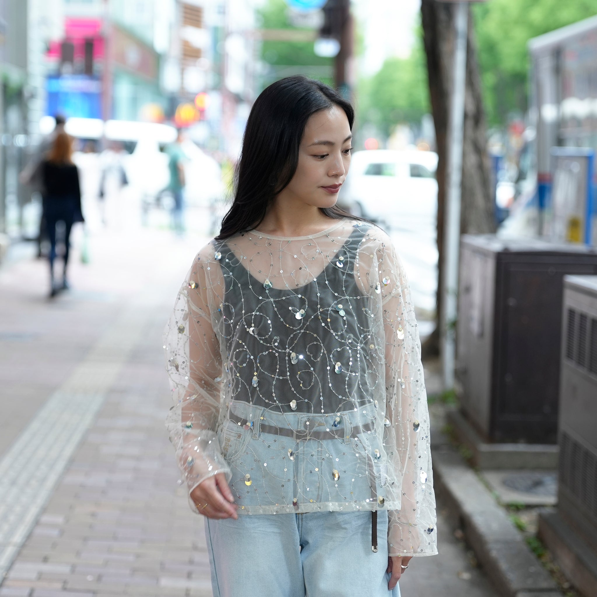 020151SN1_Ecru | SHINY SEQUIN EMBROIDERY TOP | Color:Ecru【SARA MALLIKA_サラマリカ】