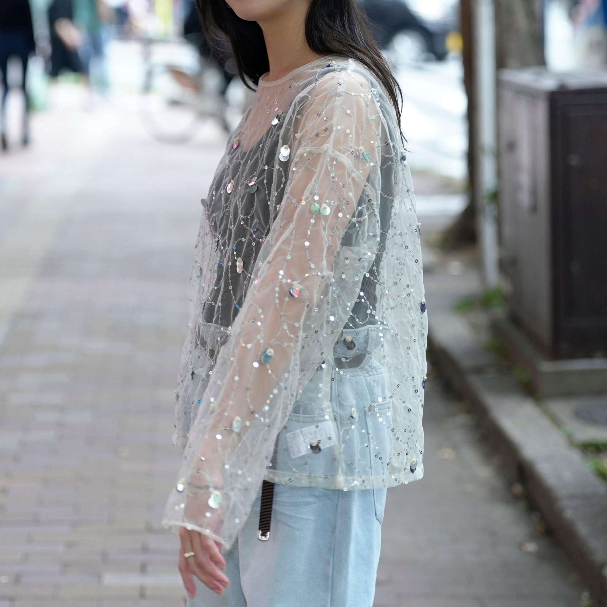 020151SN1_Ecru | SHINY SEQUIN EMBROIDERY TOP | Color:Ecru【SARA MALLIKA_サラマリカ】