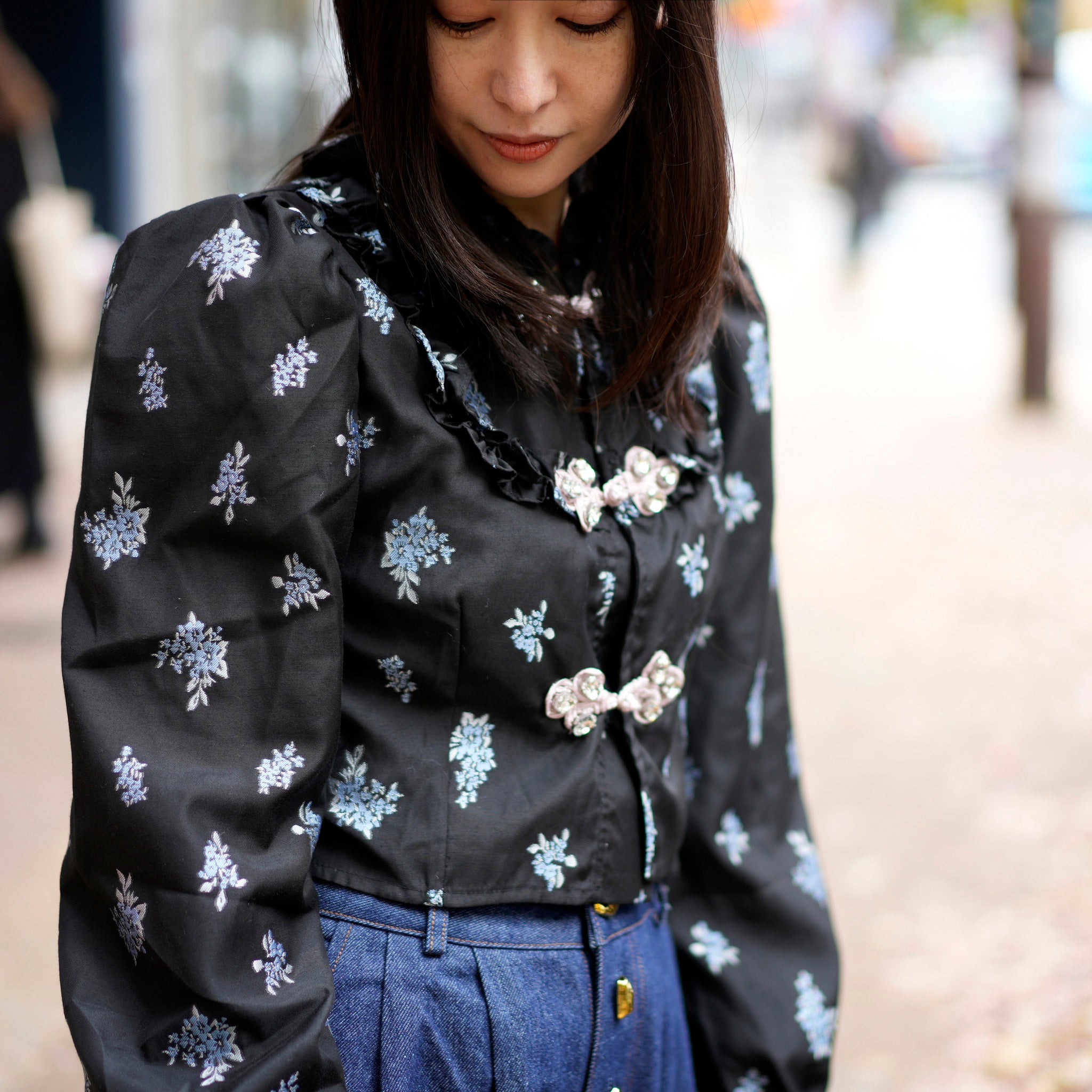 31SJ00TO581BLK | Onyx Floral Top | Color:Black【SISTER JANE_シスタージェーン】【archive】