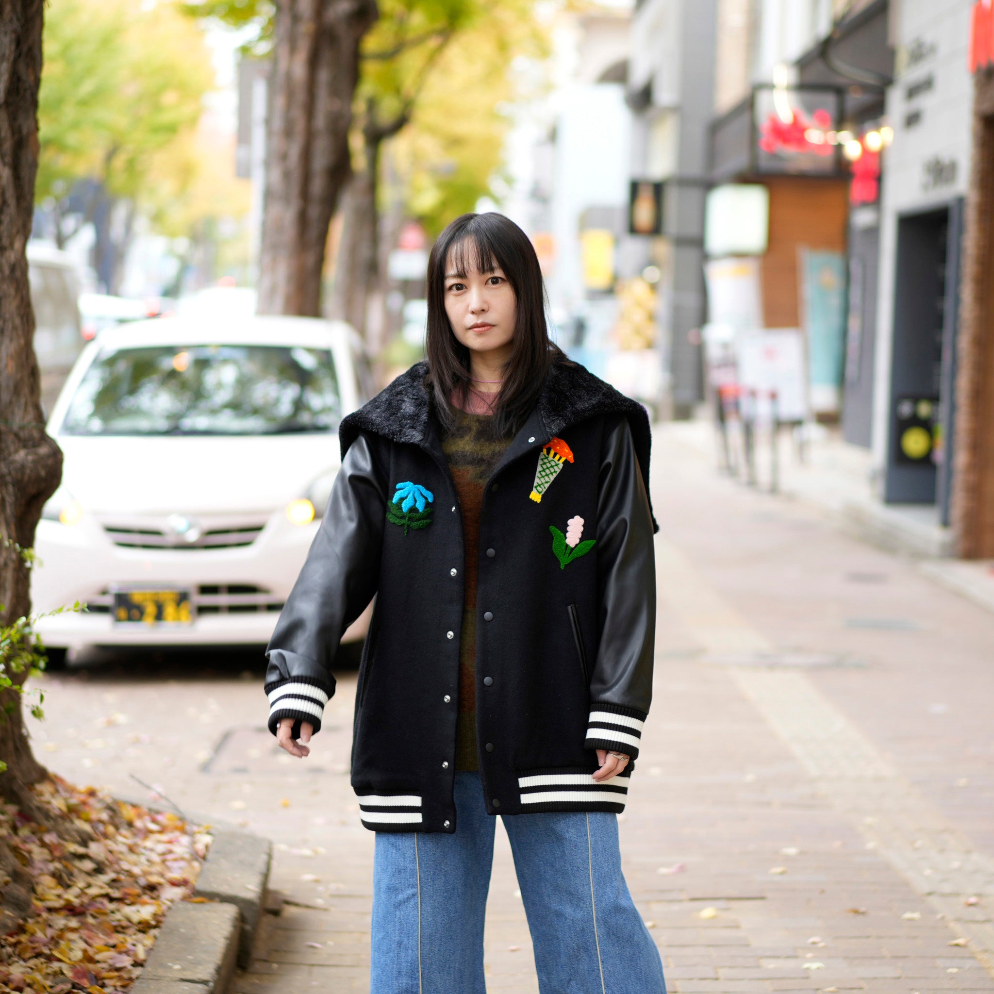 BSD24AW-05_BLACK | Flower Sailor Stadium Jacket | Color:Black【BEDSIDEDRAMA_ベッドサイドドラマ】