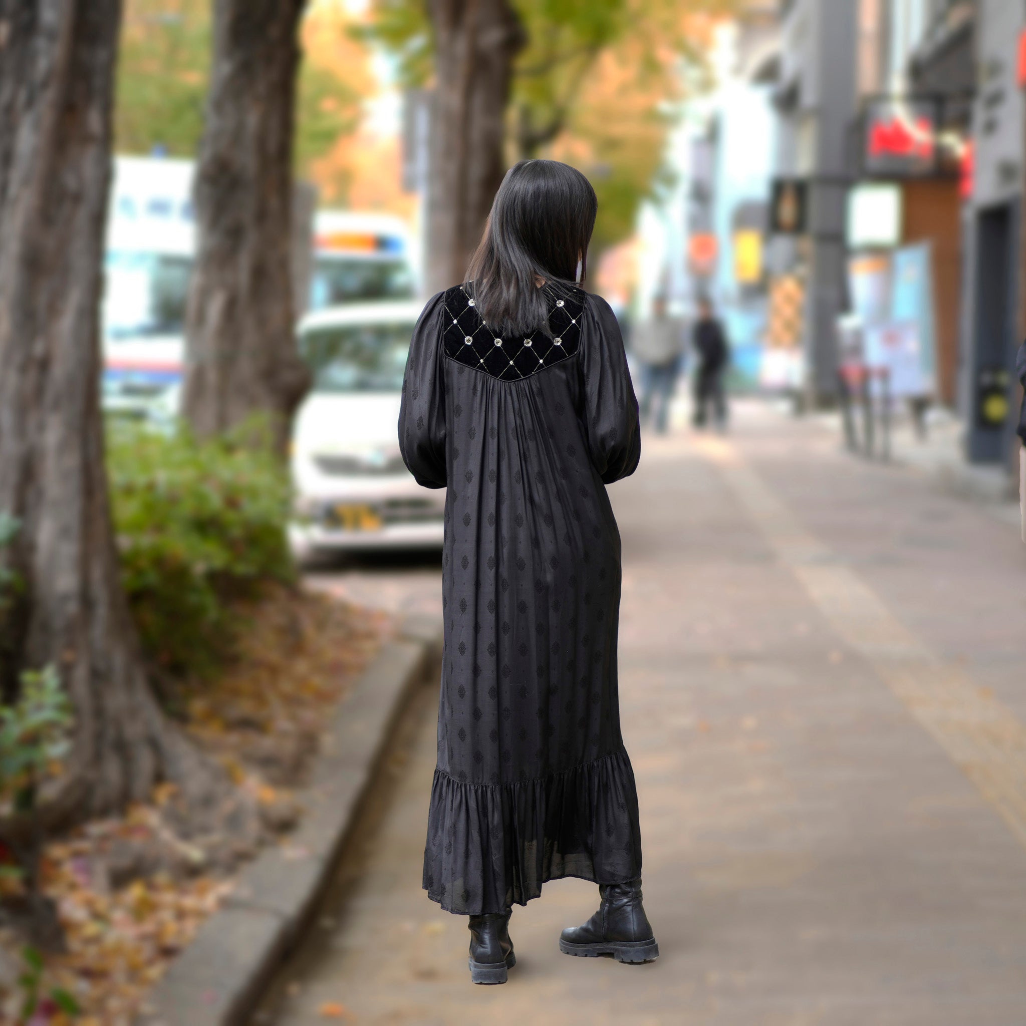 PARVEEN BEADS EMB TASSEL DRESS – Black | SARAMALLIKA