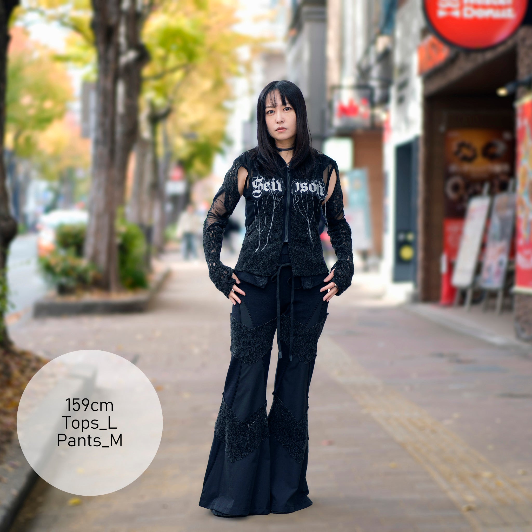 SNA24-P04 | < Urban Cyber Collection > 2-Way Layered V-Cut Lace Pants - Black【SEIVSON_セイブソン】【archive】