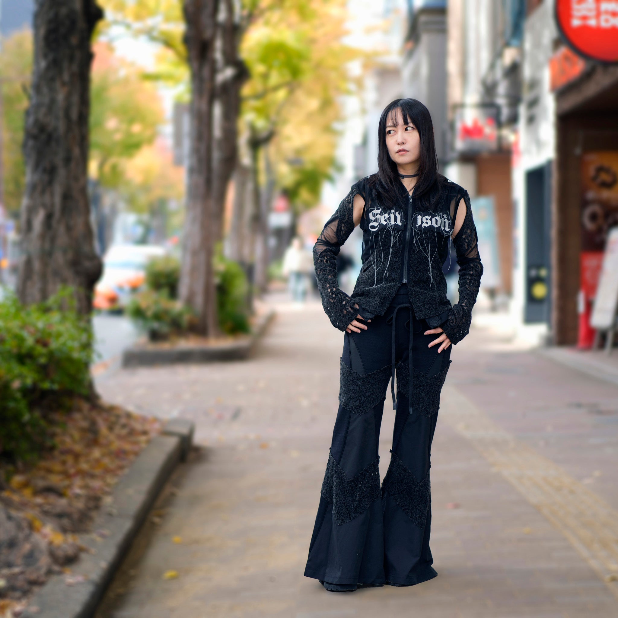 SNA24-P04 | < Urban Cyber Collection > 2-Way Layered V-Cut Lace Pants - Black【SEIVSON_セイブソン】【archive】