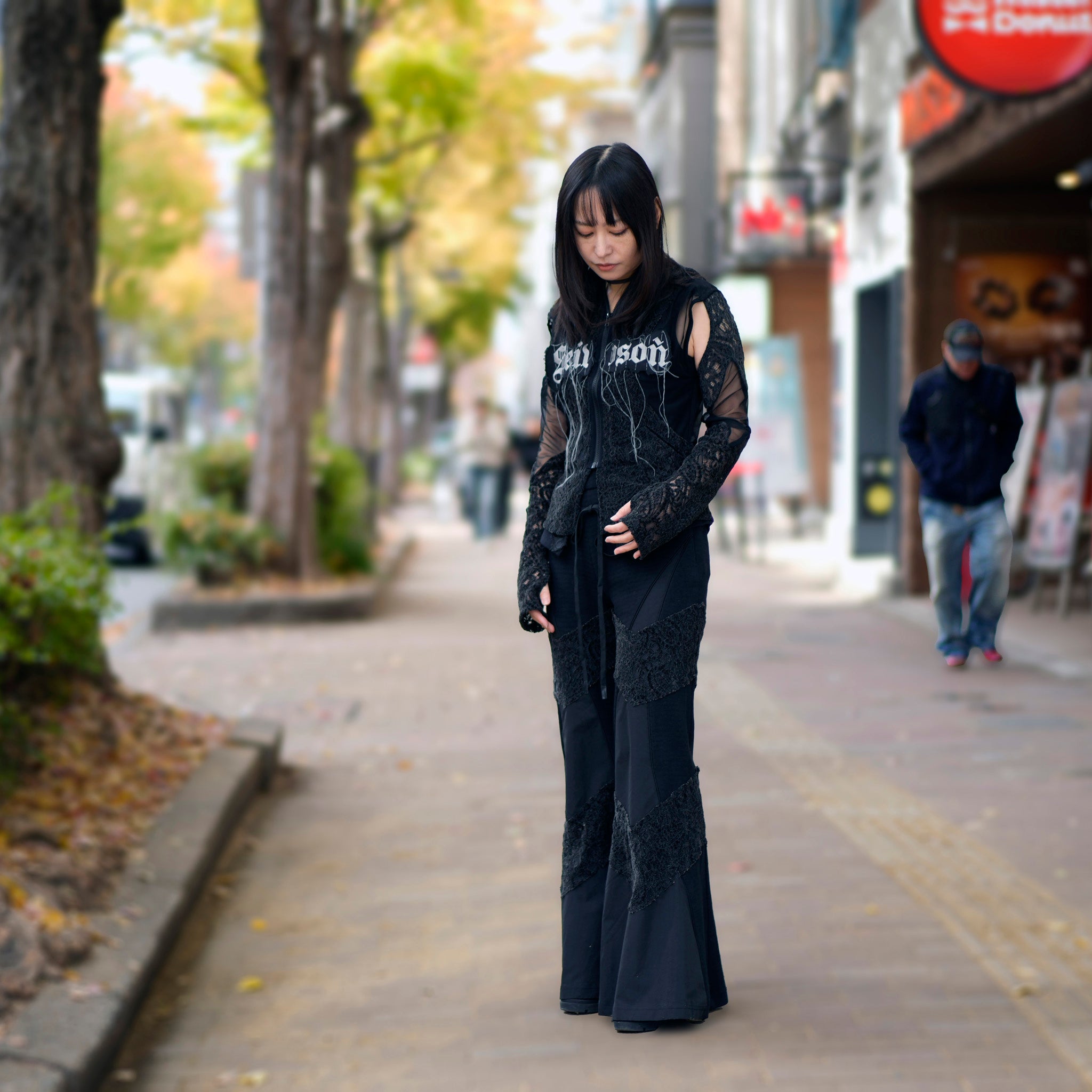 SNA24-P04 | < Urban Cyber Collection > 2-Way Layered V-Cut Lace Pants - Black【SEIVSON_セイブソン】【archive】