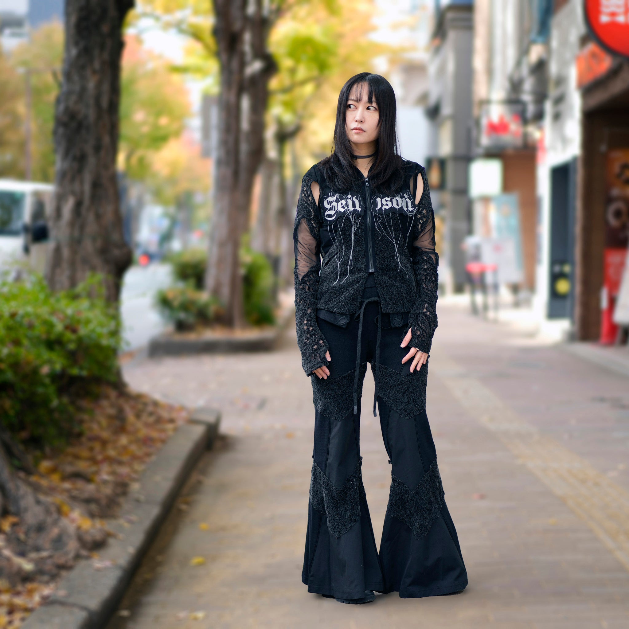 SNA24-T03 | Japanese Lace Spliced Hollow Sun Protection Jacket - Black【SEIVSON_セイブソン】【archive】