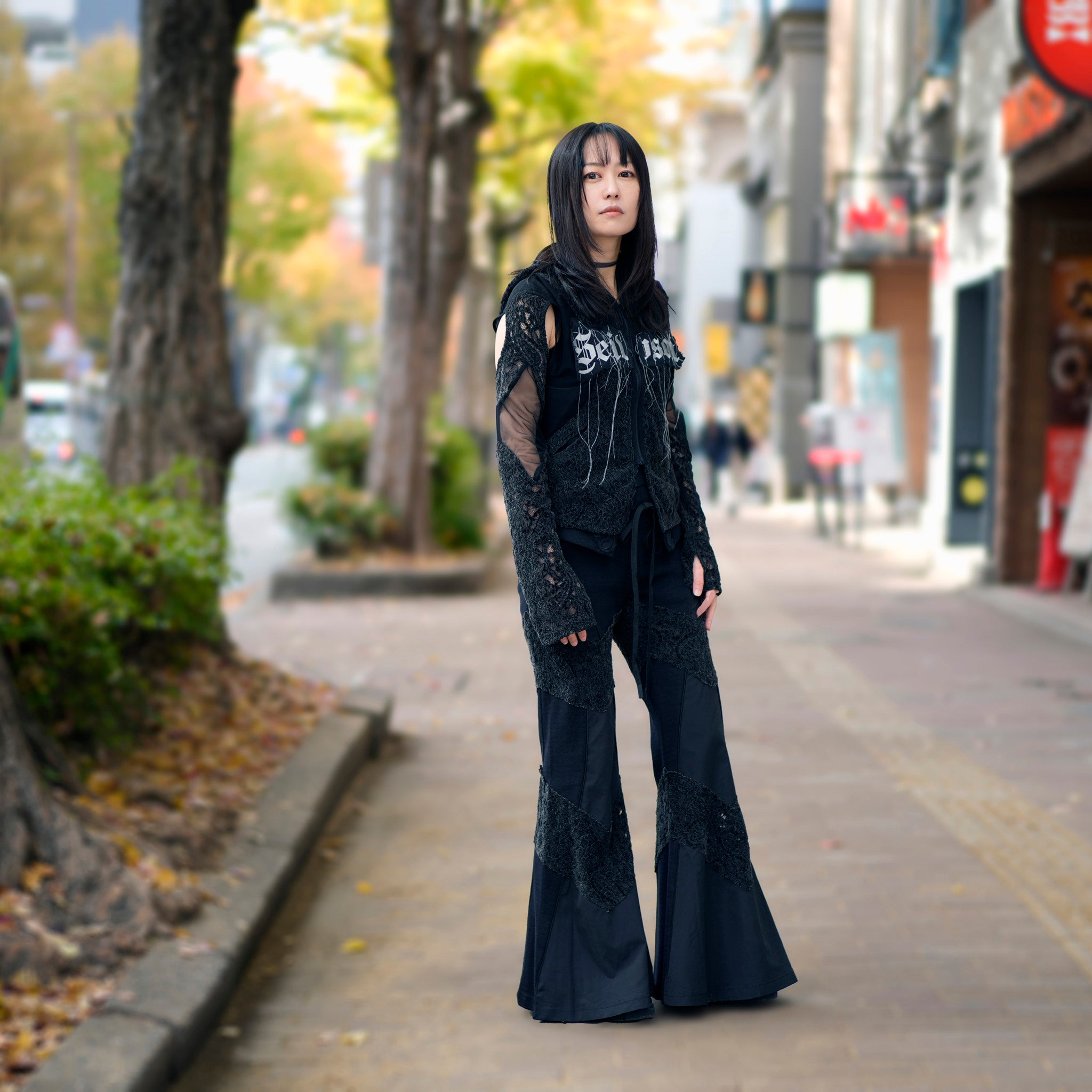 SNA24-P04 | < Urban Cyber Collection > 2-Way Layered V-Cut Lace Pants - Black【SEIVSON_セイブソン】【archive】