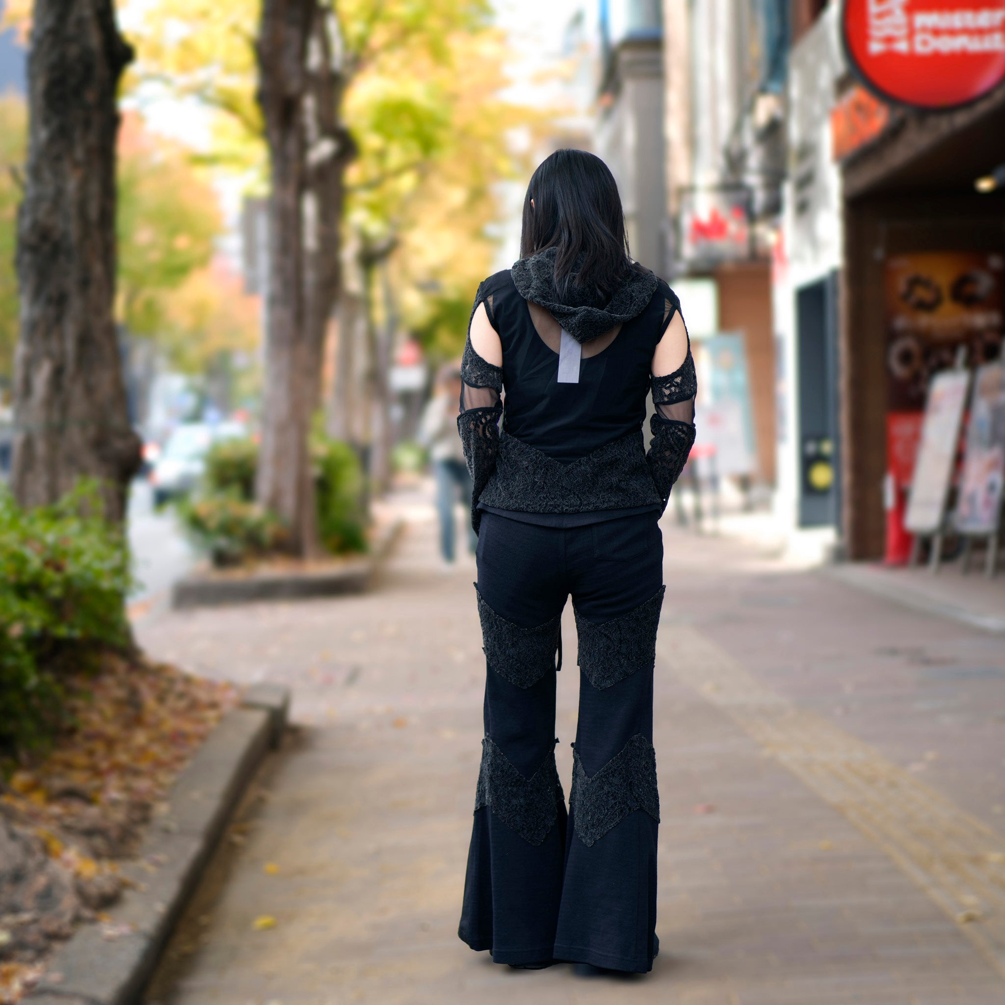 SNA24-P04 | < Urban Cyber Collection > 2-Way Layered V-Cut Lace Pants - Black【SEIVSON_セイブソン】【archive】
