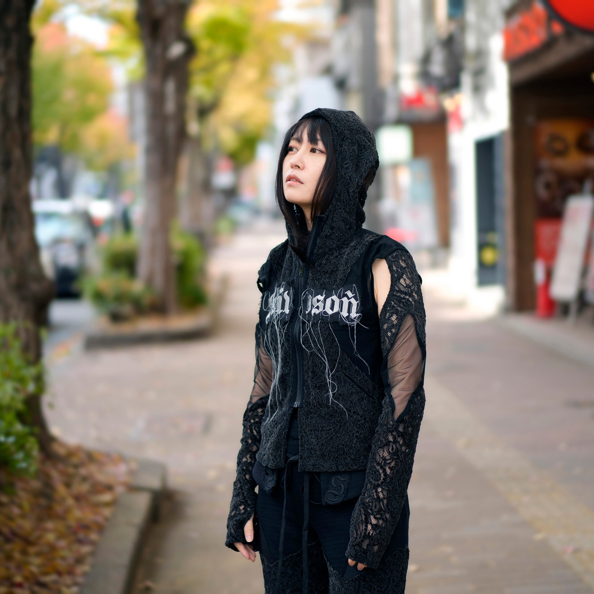 SNA24-P04 | < Urban Cyber Collection > 2-Way Layered V-Cut Lace Pants - Black【SEIVSON_セイブソン】【archive】