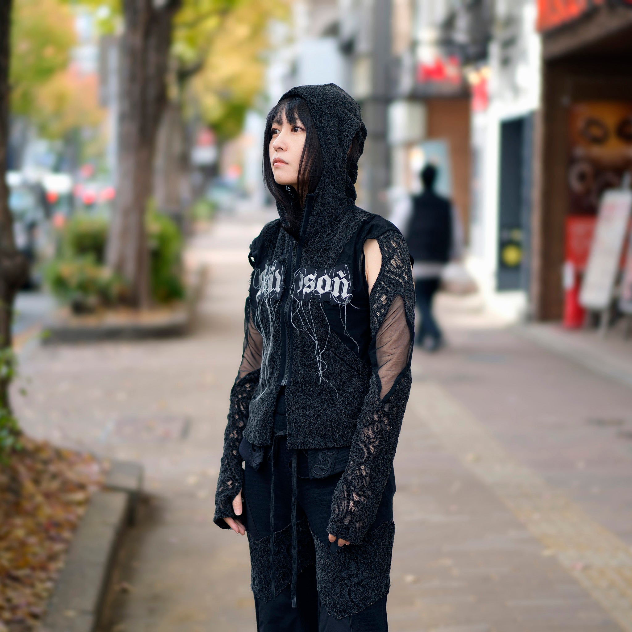 SNA24-P04 | < Urban Cyber Collection > 2-Way Layered V-Cut Lace Pants - Black【SEIVSON_セイブソン】【archive】