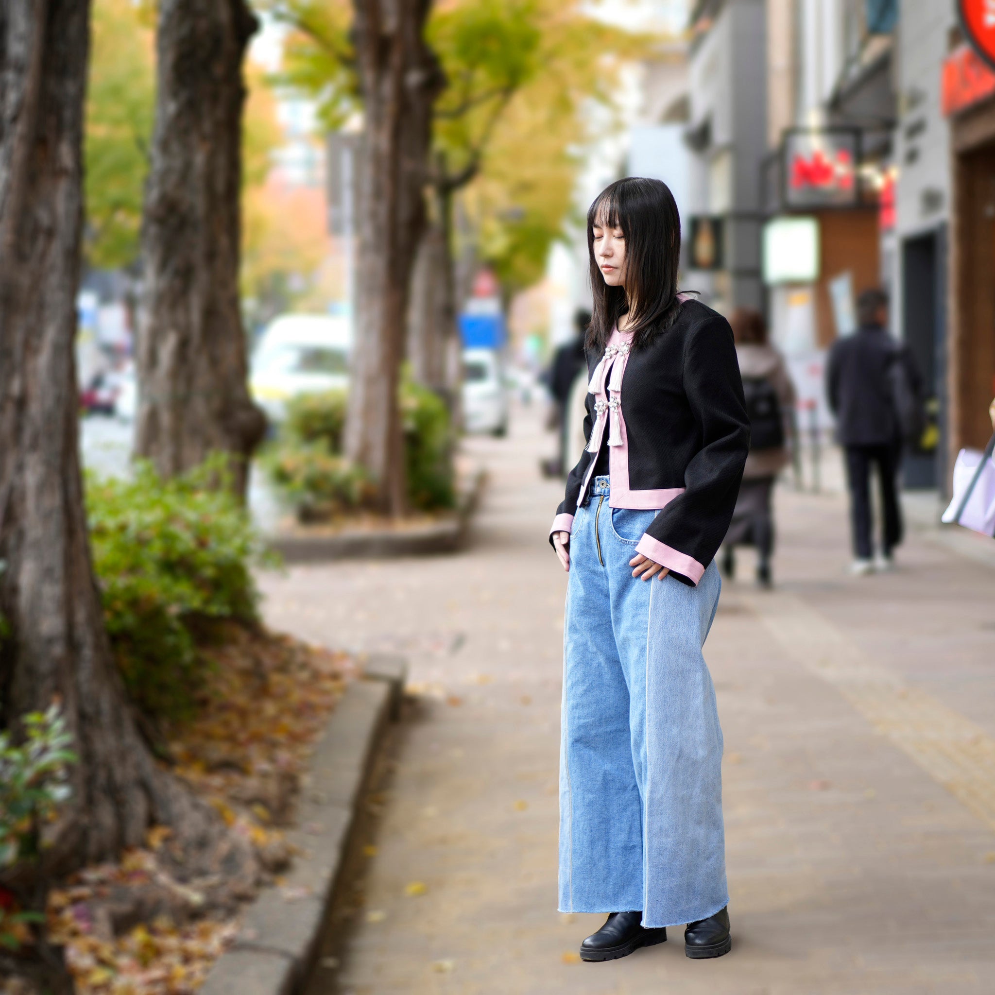 mate-270 | wフレアデニム | Color:Blue | Size:S【REHERSALL_リハーズオール】【archive】