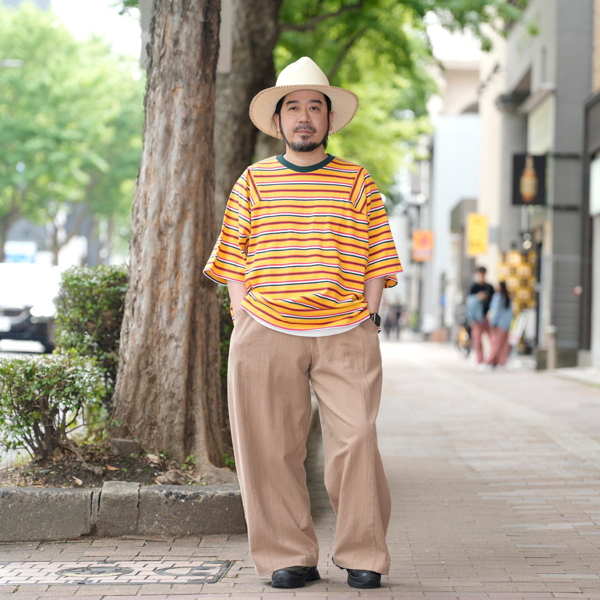 Border Panel Daily T-Shirt | Color:Yellow【AMBERGLEAM_アンバーグリーム】【archive】| 1297151411_y